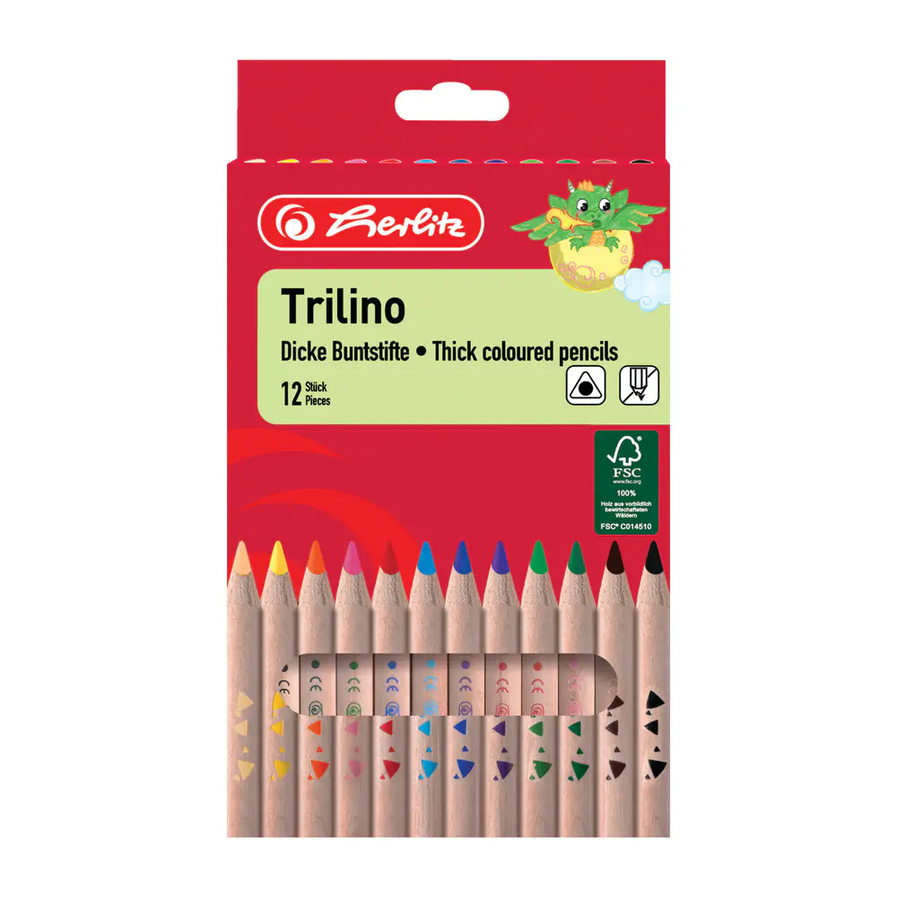 herlitz Dreikantbuntstifte Trilino 12er Set aus Holz in Hängeschachtel