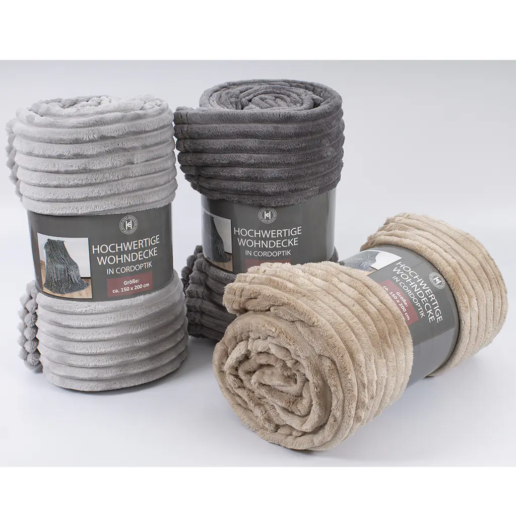Fleecedecke Flanell mit Cord Optik 150 x 200 cm 3-fach sortiert
