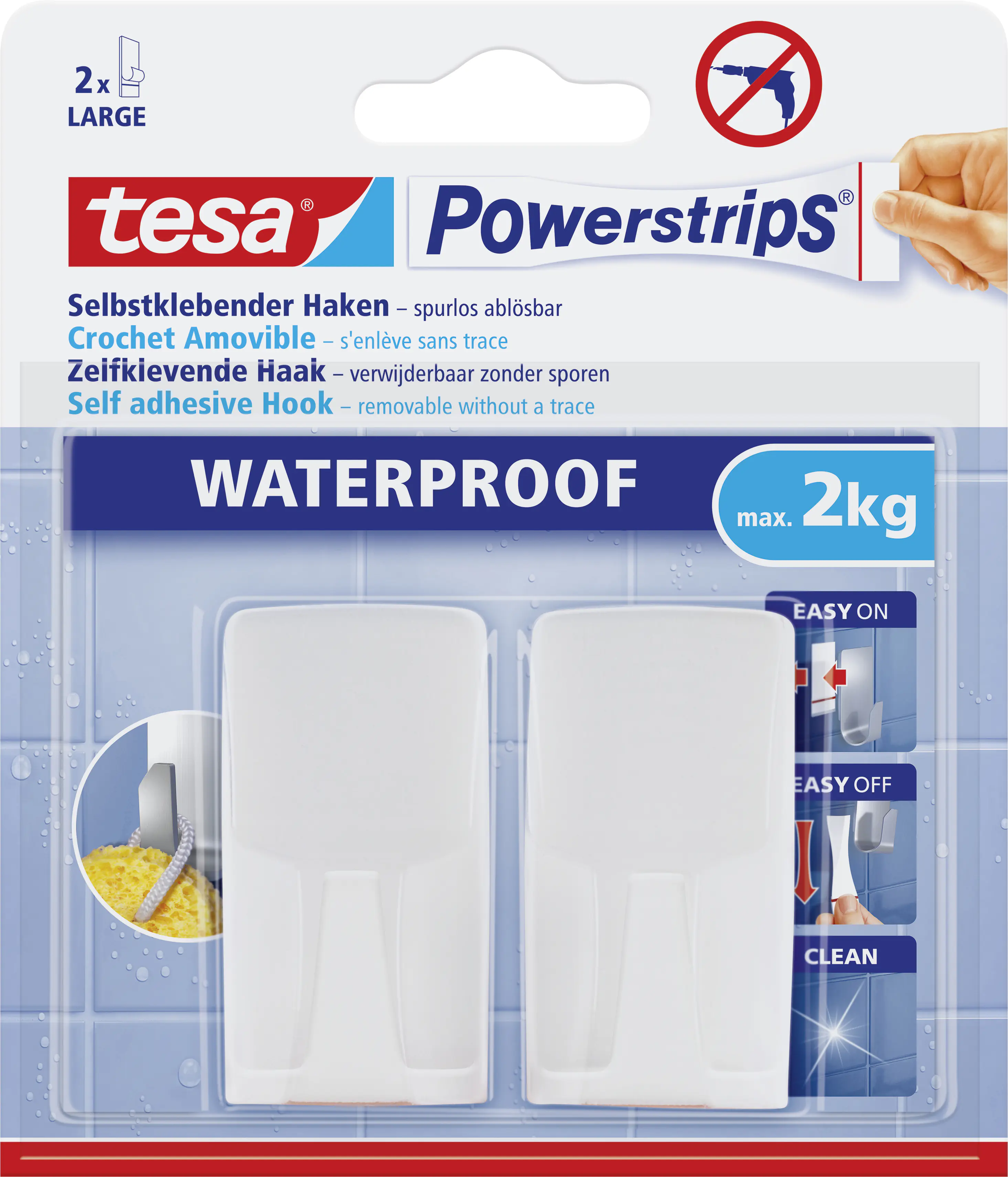 tesa Haken Powerstrip 2er-Set, waterproof, weiß