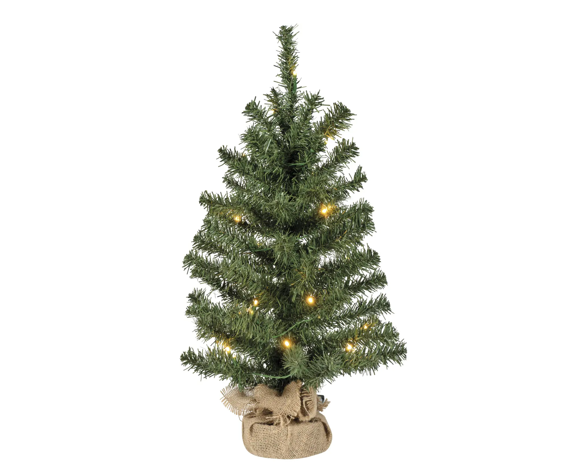 Everlands Mini Weihnachtsbaum im Jutesack 60 cm grün beleuchtet warmweiß
