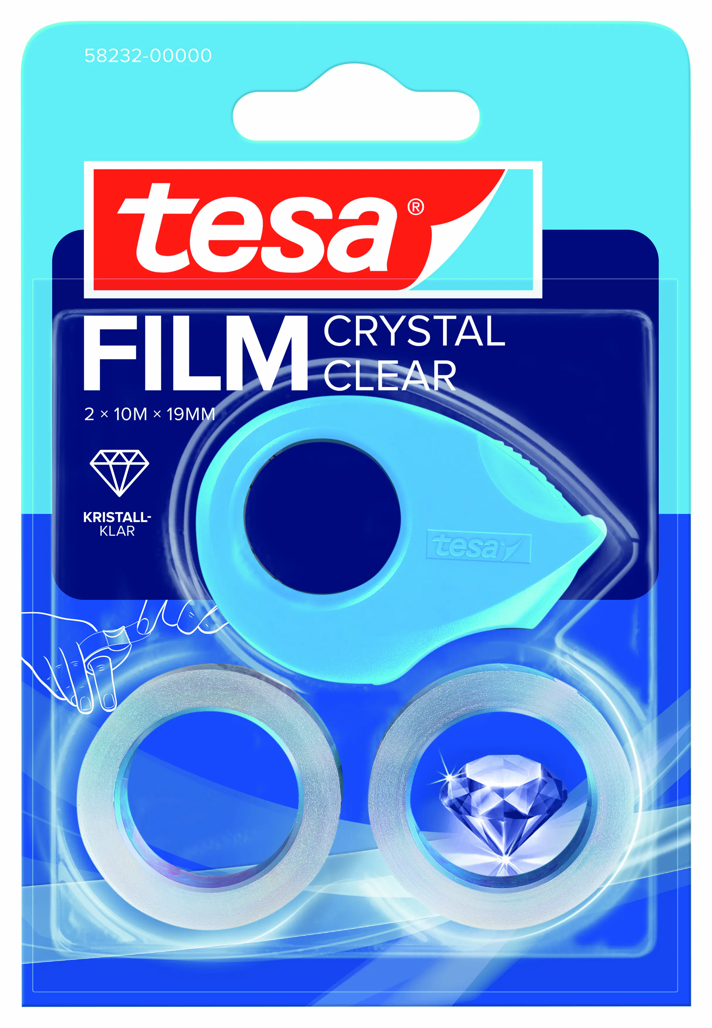 tesa Mini Abroller mit 2 Rollen Klebefilm 2 x 10 m x 19 mm