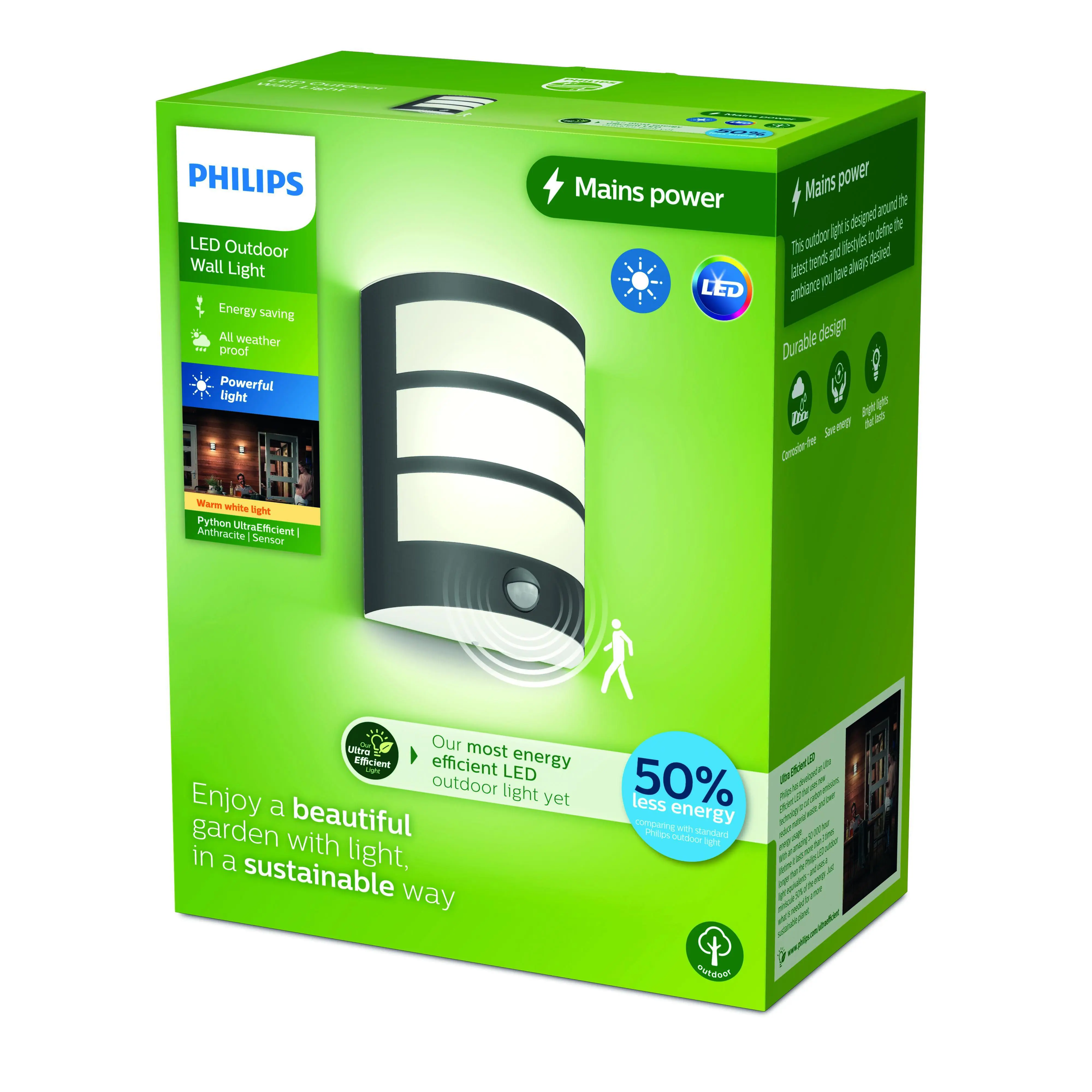 Philips LED Außenwandleuchte Python anthrazit mit Bewegungssensor warmweiß