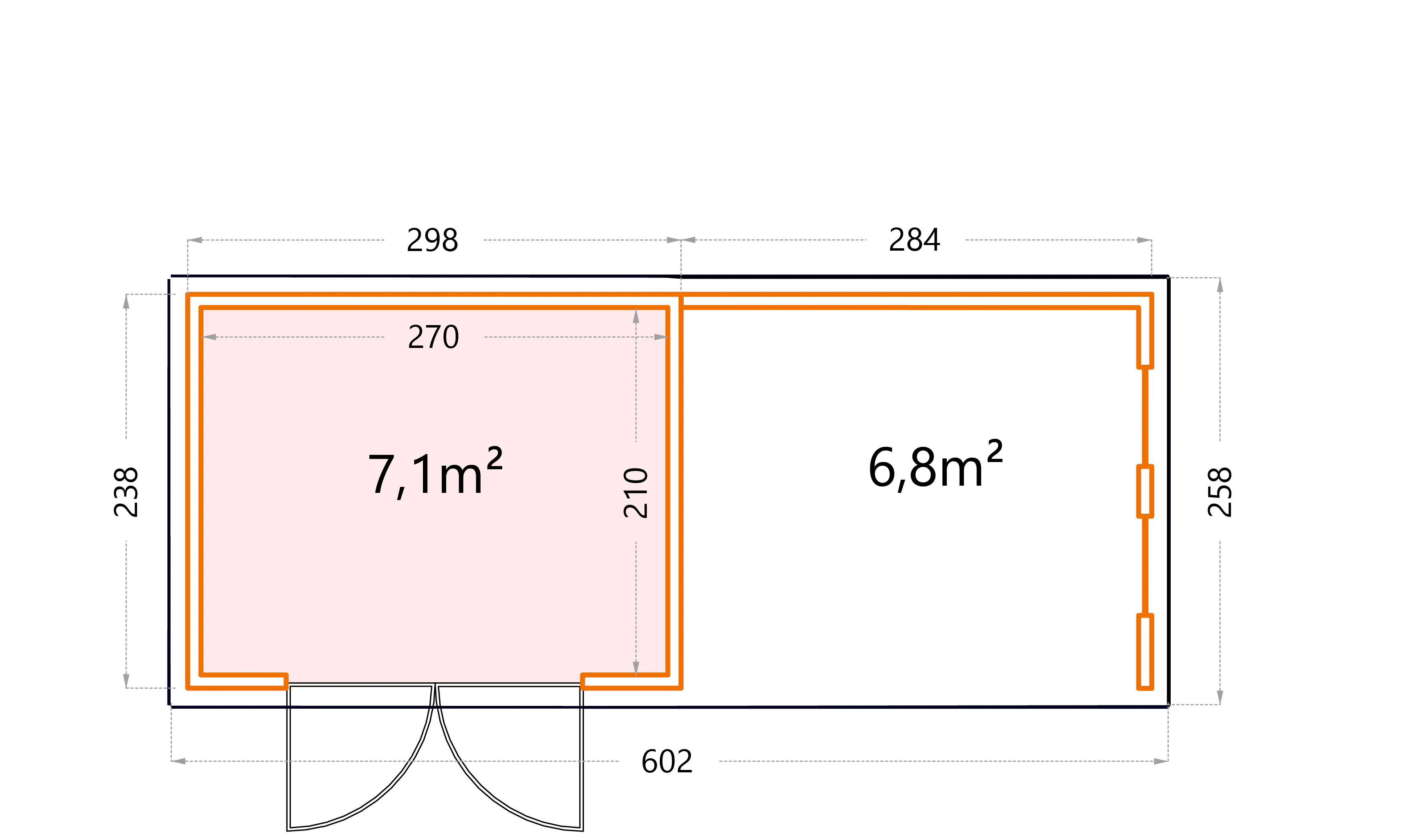 Telluria Gerätehaus Classico Lounge S mit Fenstern 3024 rechts weiß 582 x 238 cm