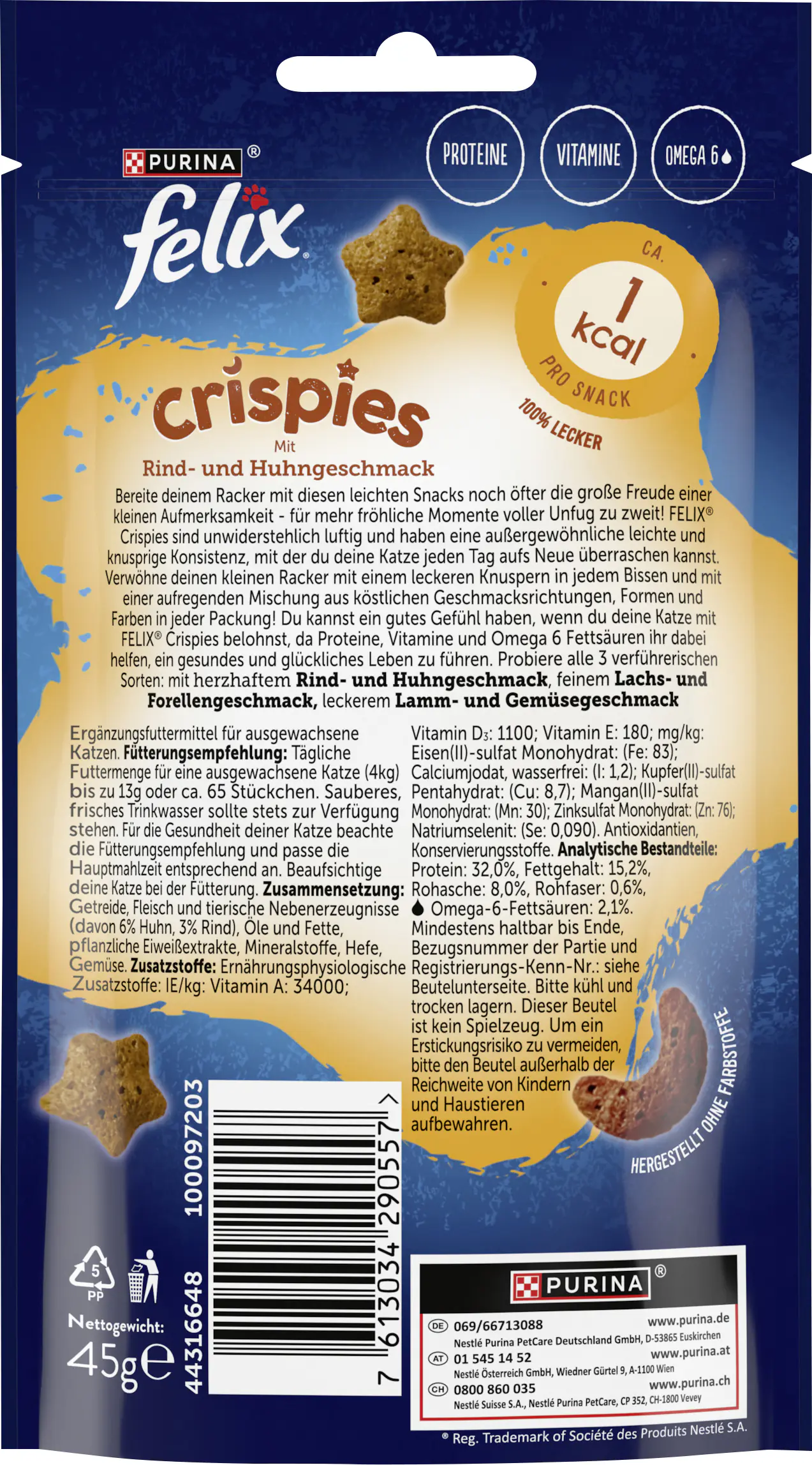 Felix Crispies Katzensnack Rind und Huhn 45g