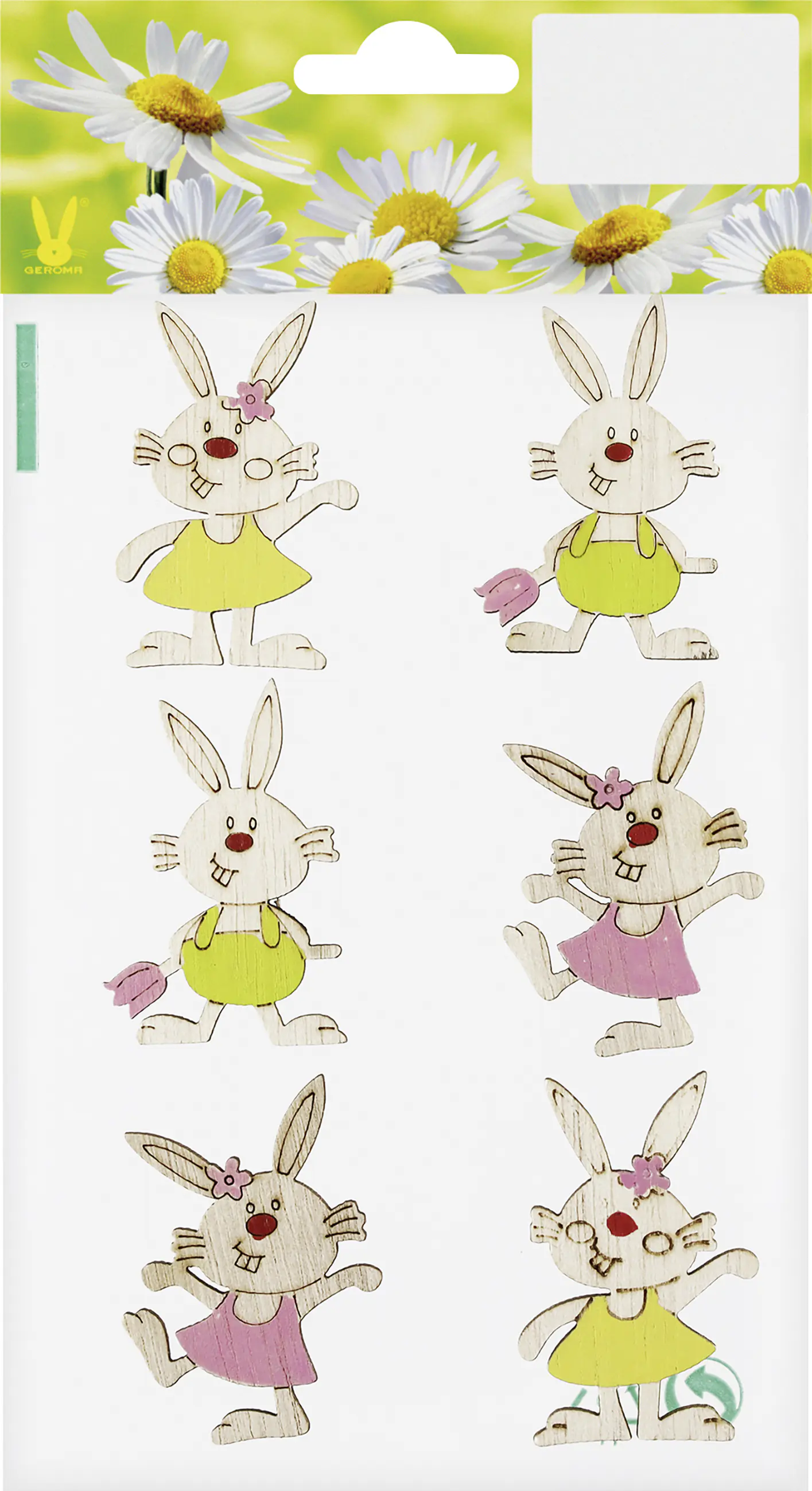 Osterhasen Holz zum Kleben 5 x 4 cm natur pink grün 6 Stück