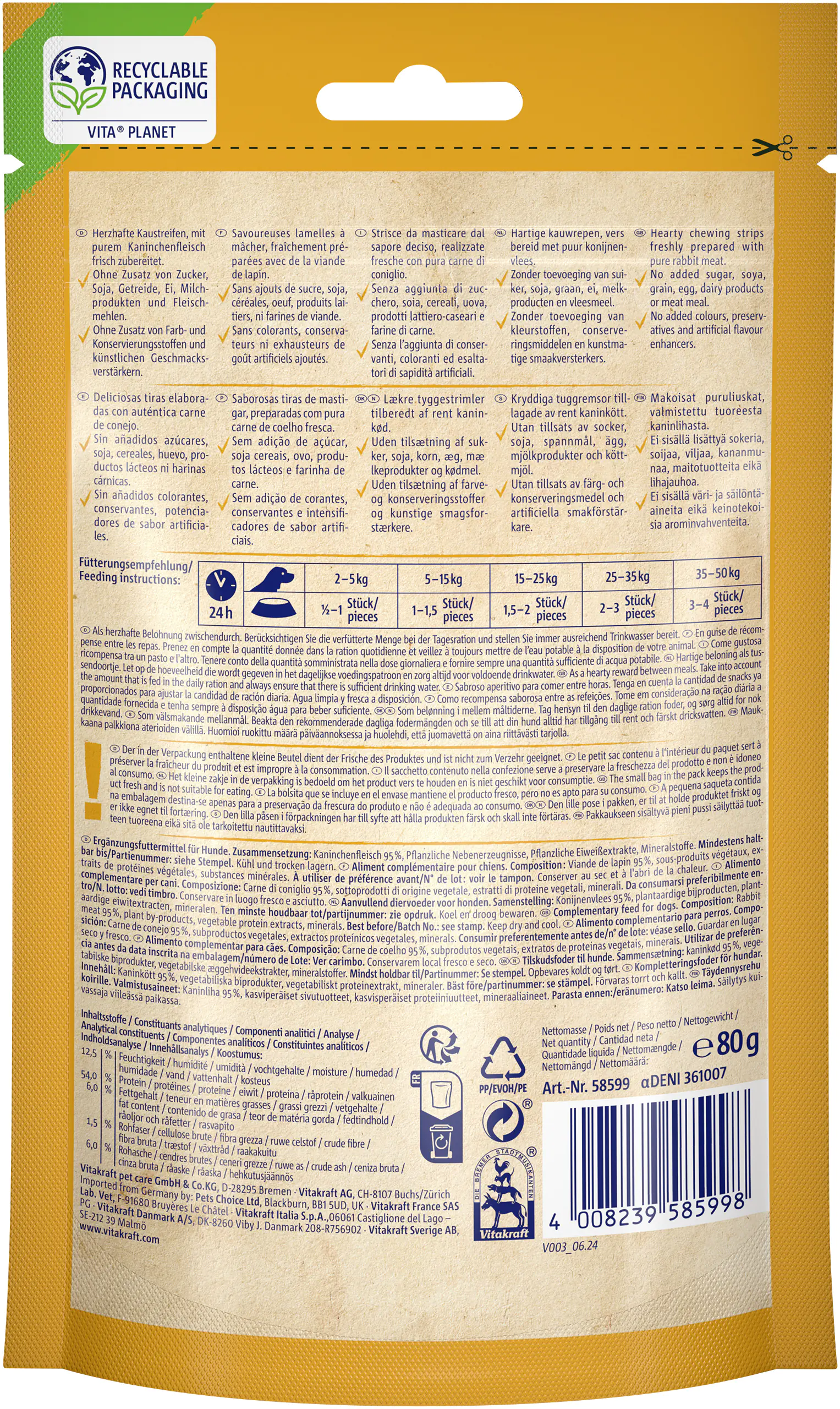 Vitakraft Rabbit Kaninchenfleischstreifen 80 g Vitakraft Rabbit Kaninchenfleischstreifen 80 g