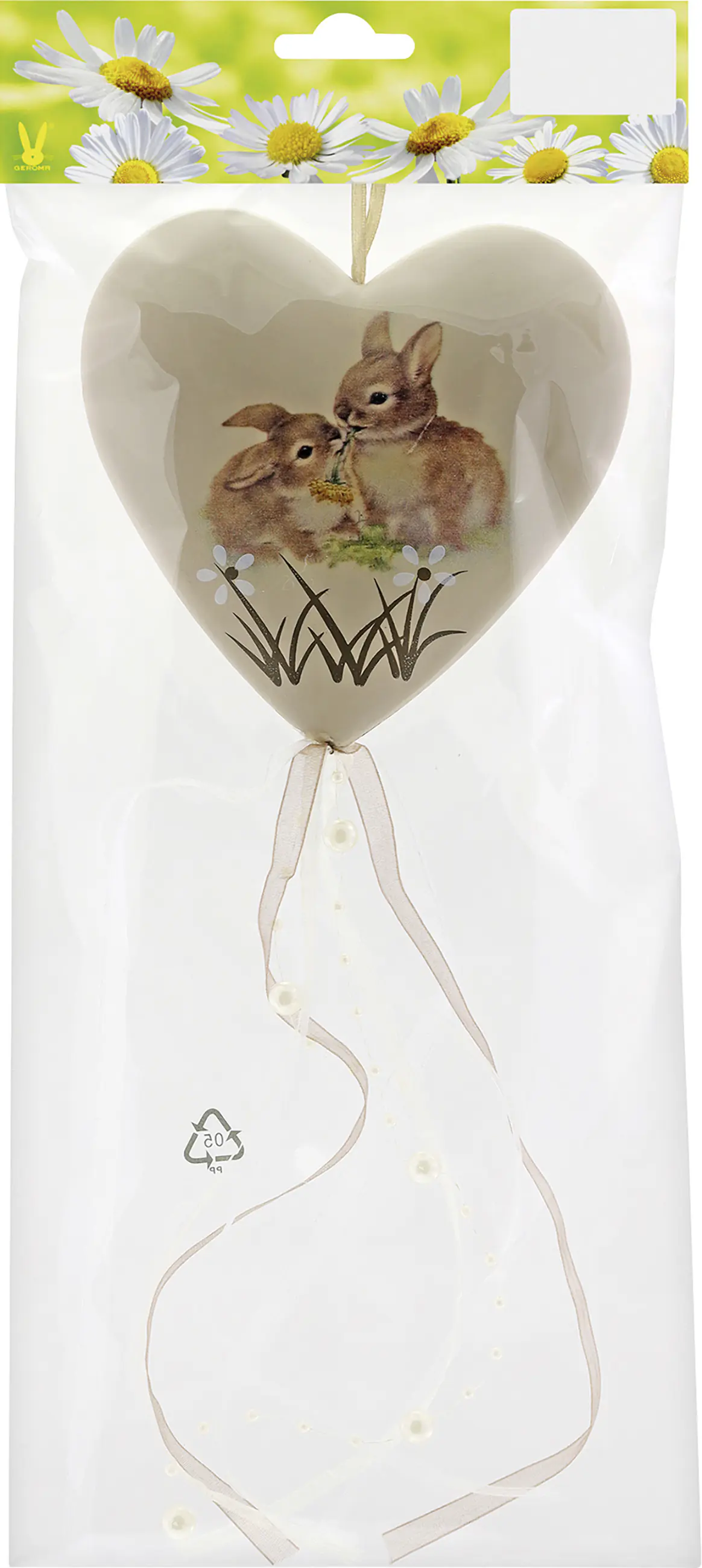 Dekohänger Herz mit Hasenmotiv Kunststoff 37 cm rosa