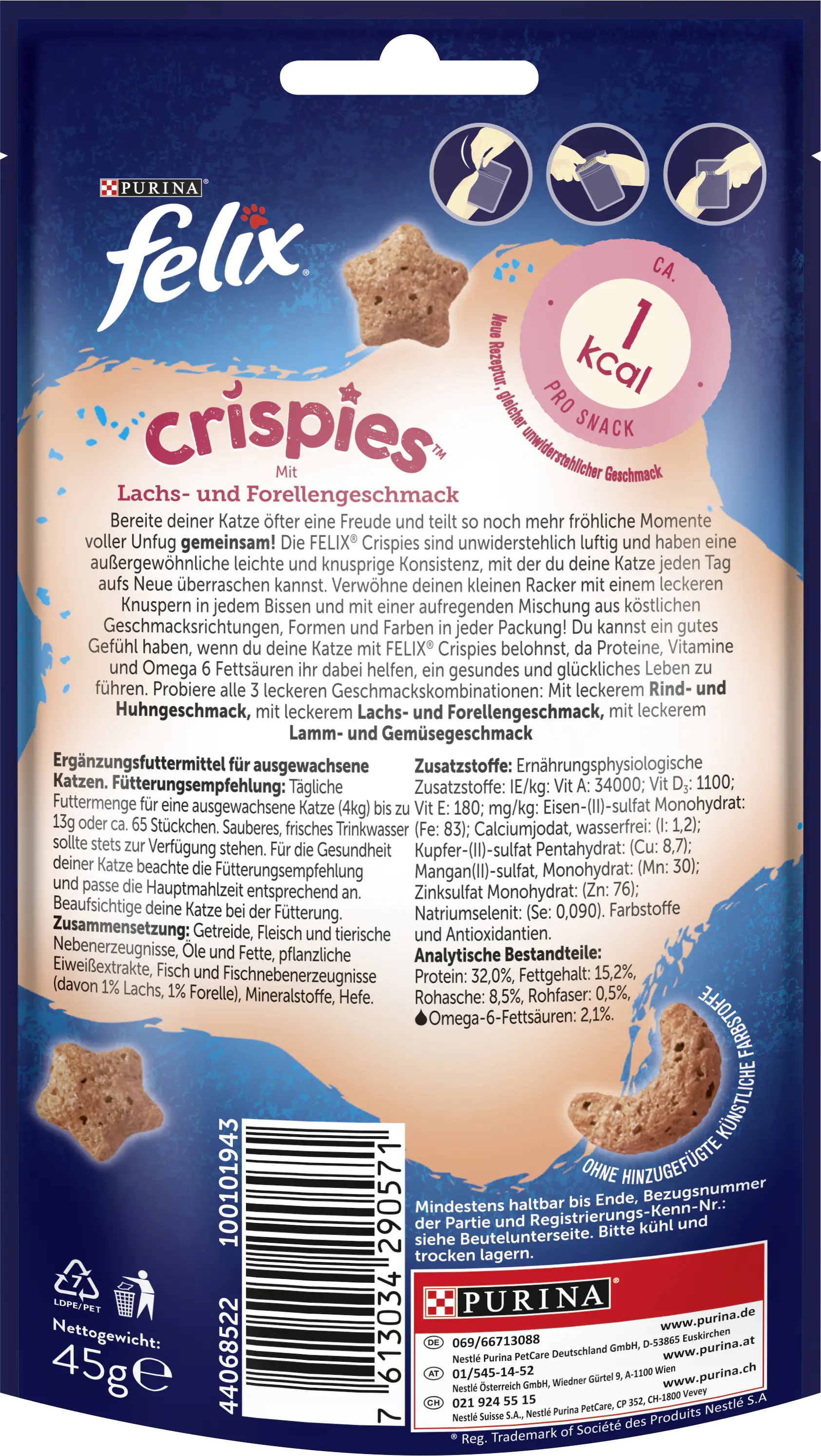 Felix Crispies Katzensnack Lachs und Forelle 45g Felix Crispies Katzensnack Lachs und Forelle 45g