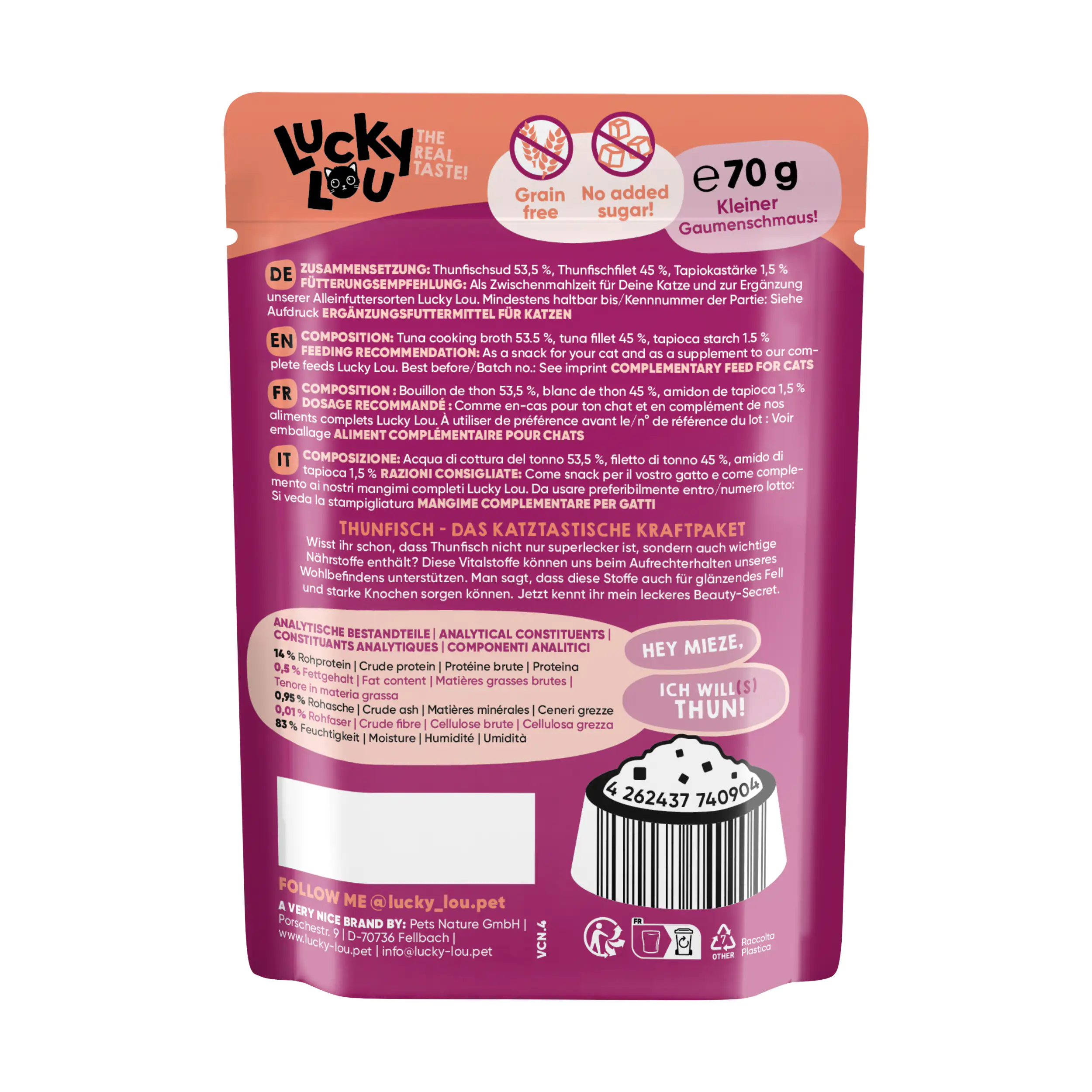 Lucky Lou Extrafood Pures Hühnerfilet in Brühe 70 g  Lucky Lou Extrafood Pures Hühnerfilet in Brühe 70 g