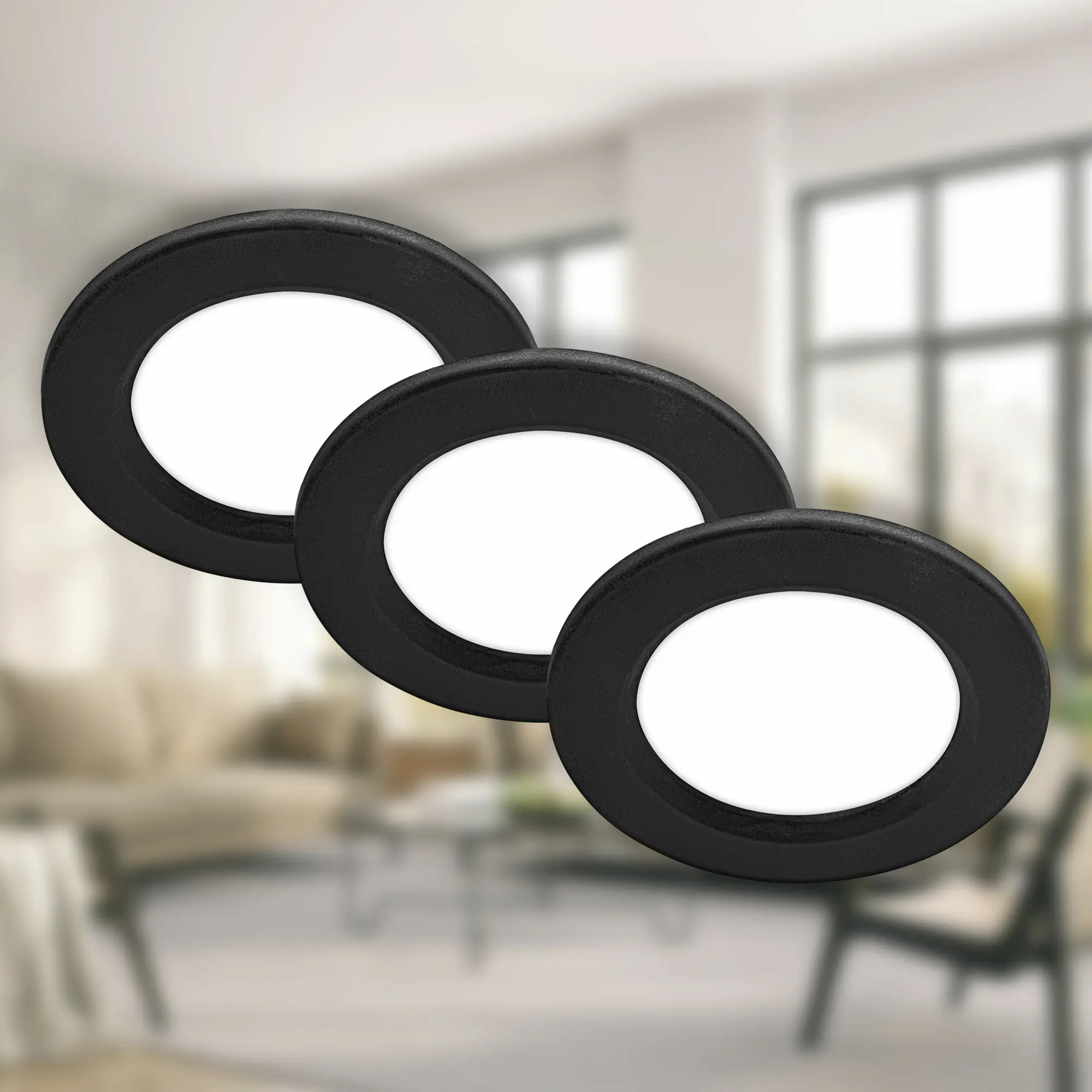 Briloner LED Einbauleuchten Jeft Ø 9 x 2,8 cm kaltweiß schwarz 3er-Set