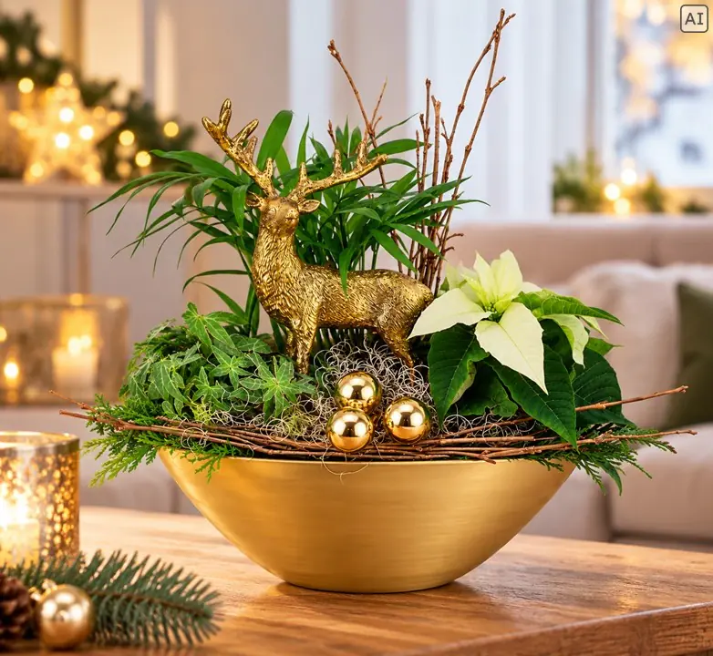 Weihnachtliches Arrangement Schale oval klein bepflanzt