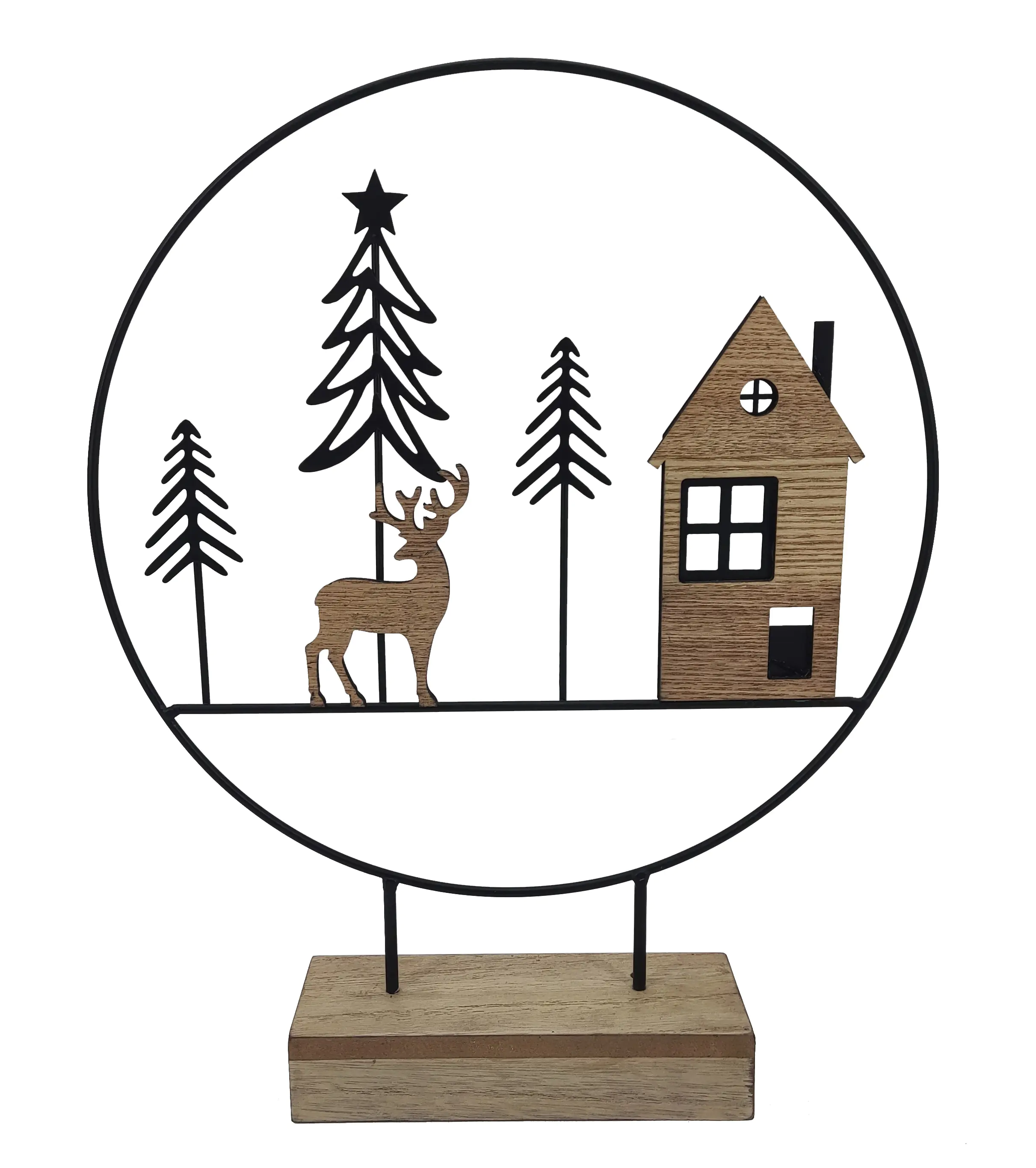 TrendLine Deko Aufsteller Holz Weihnachtsdorf 61 x 6 x 38 cm braun