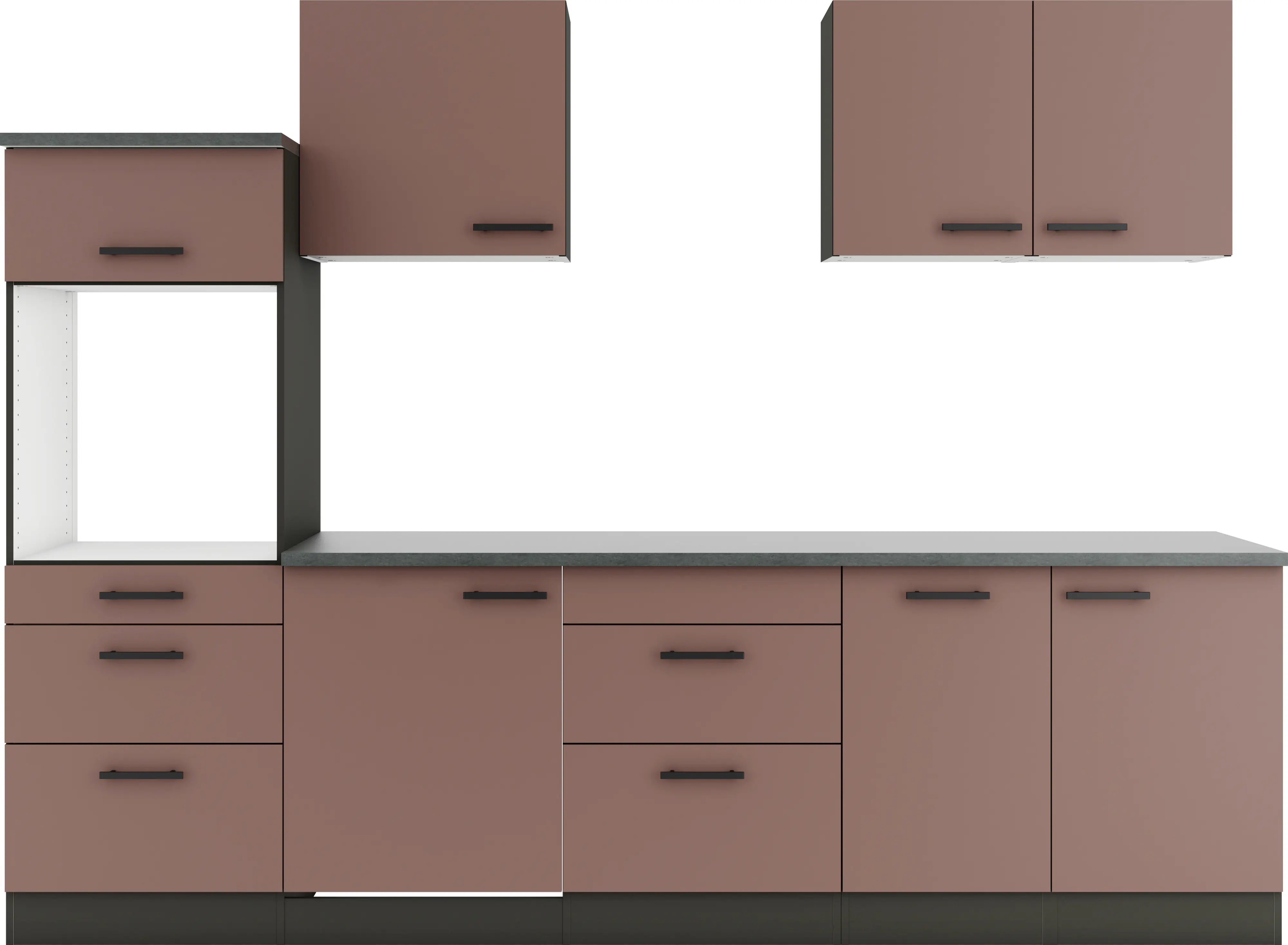 Optifit Küchenzeile Nizza 407 ohne Geräte rostrot/anthrazit 270 cm