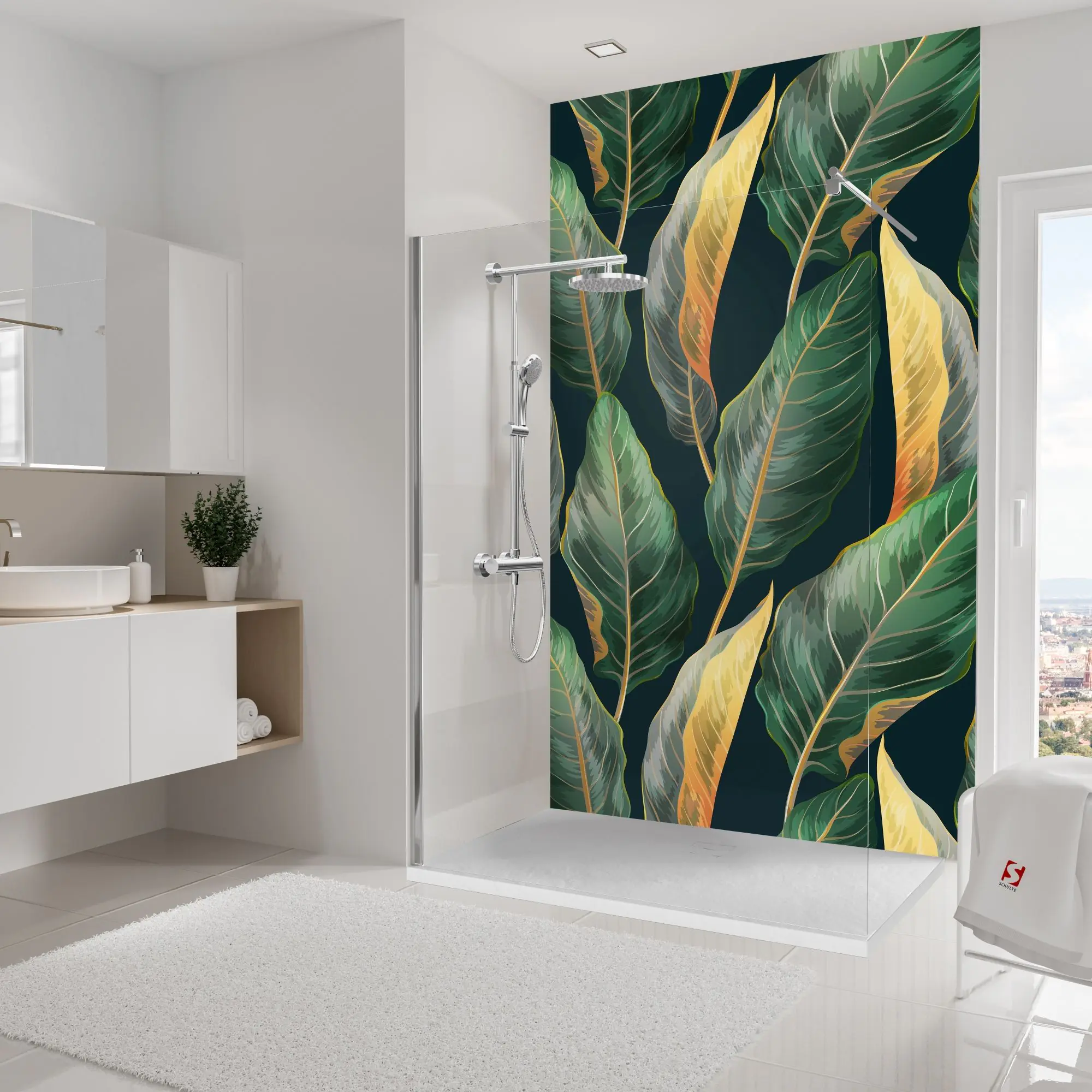 Schulte Duschrückwand DecoDesign Softtouch 150 x 255 cm Tropenblätter gold Schulte Duschrückwand DecoDesign Softtouch 150 x 255 cm Tropenblätter gold