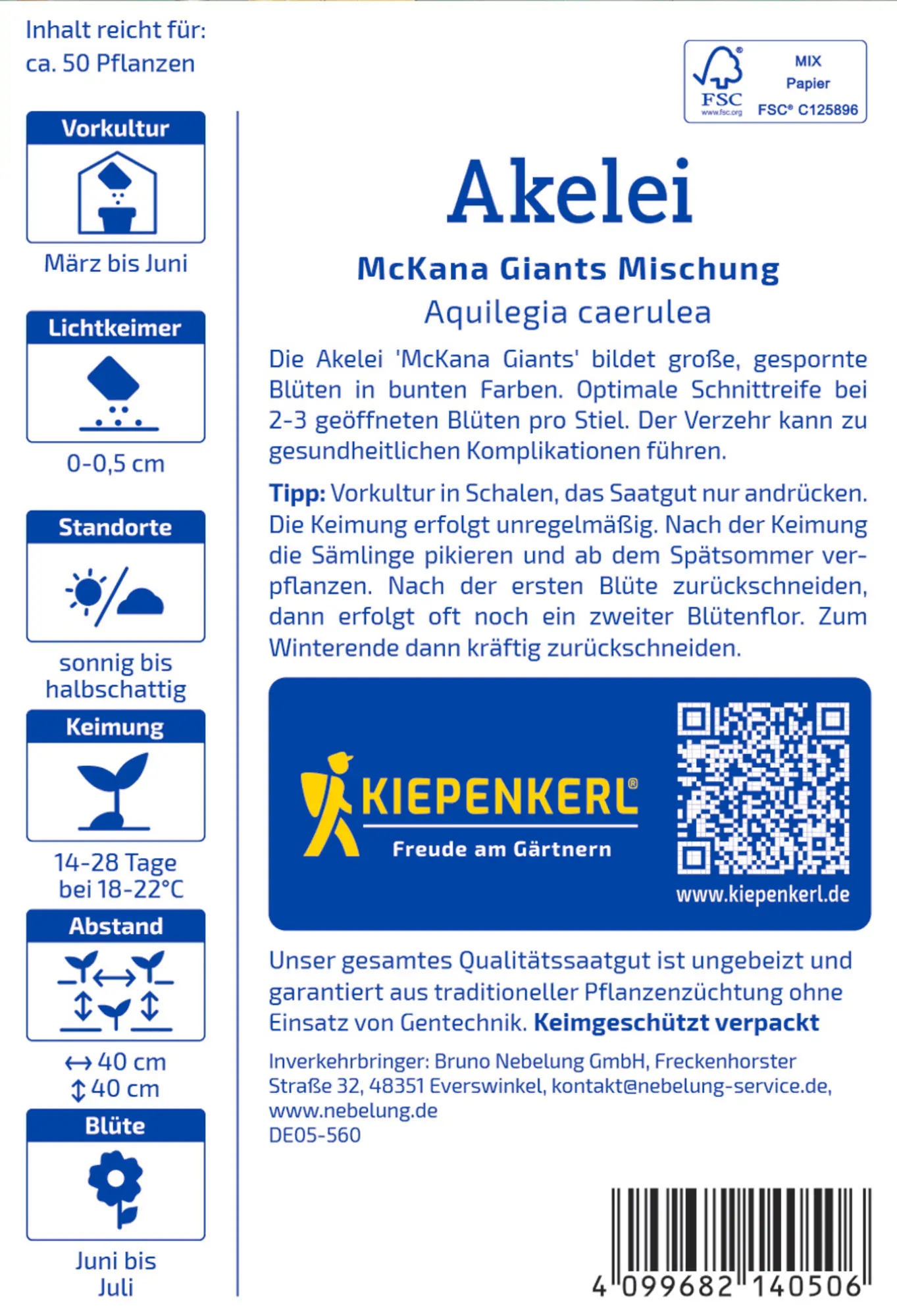 Kiepenkerl Blumensamen Akelei McKana Giants Mischung für ca. 50 Pflanzen
