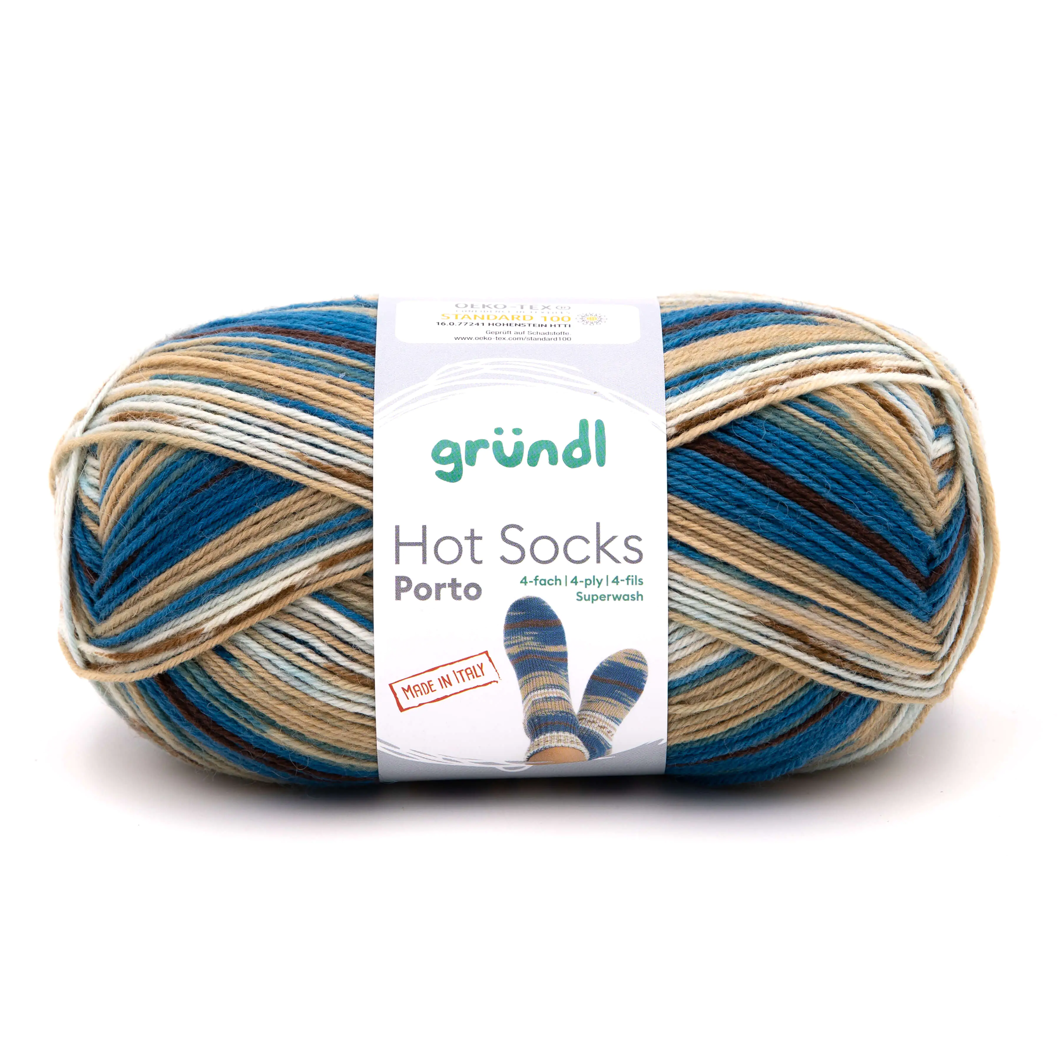 Gründl Sockenwolle Hot Socks Porto 100 g 4-fach aqua-teddy-kamel-natur