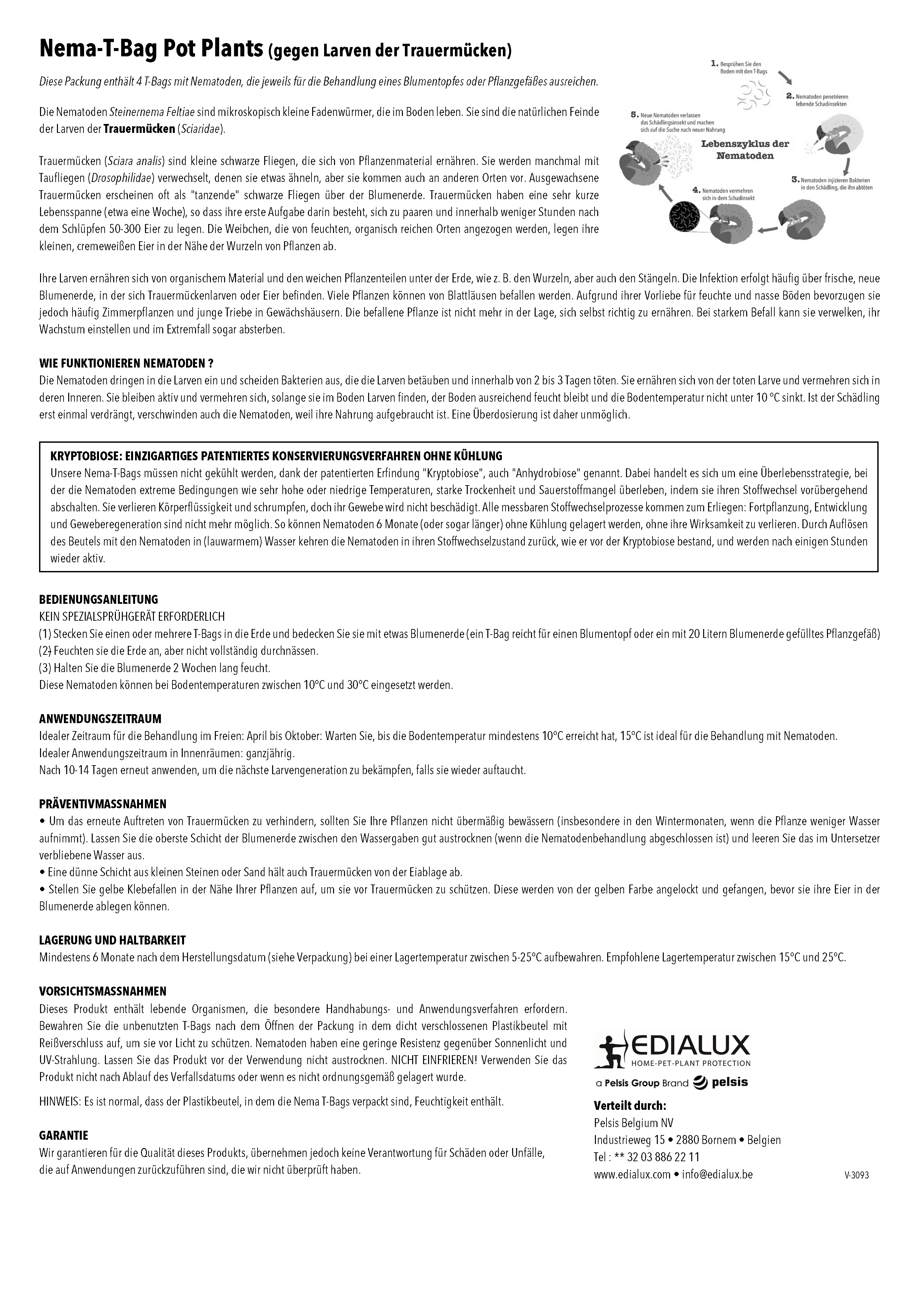 Edialux Nematoden T-Bag Pot Plant gegen Trauermücken 4 Pads