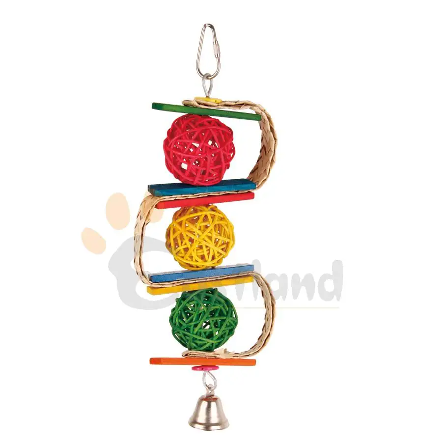 Ollesch Vogelspielzeug 28 cm Holzbälle mit Glocken bunt
