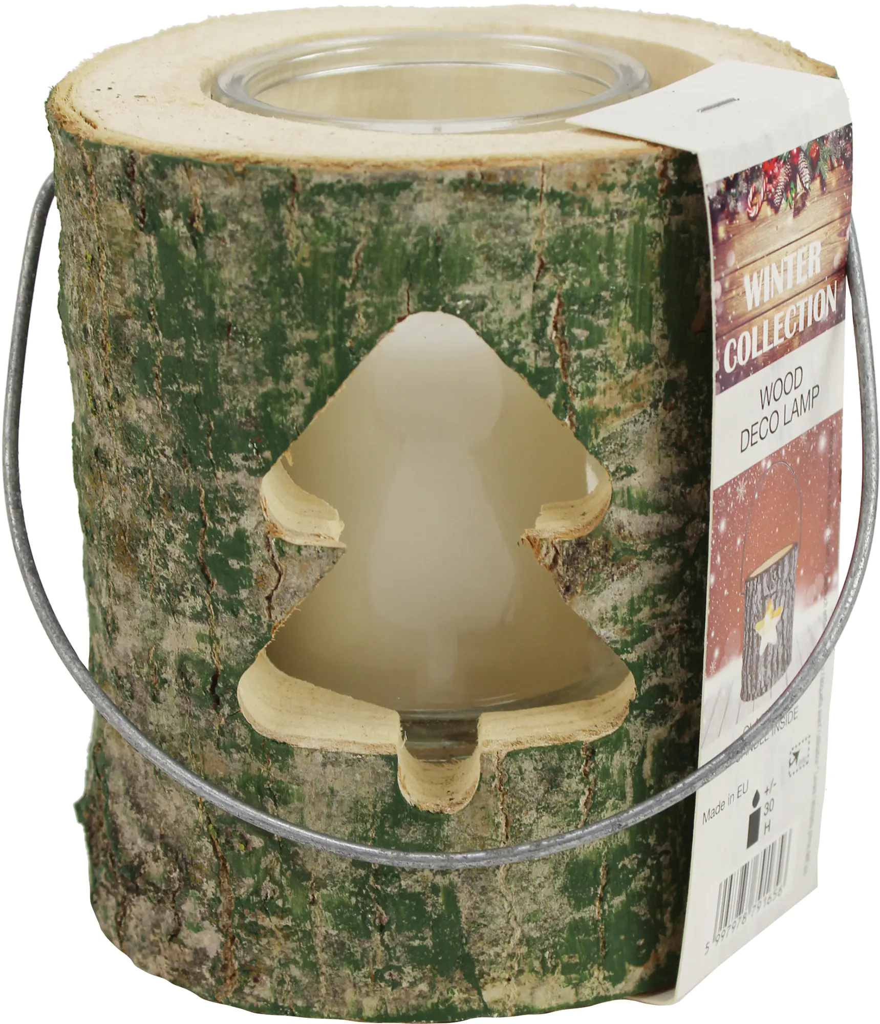 House of Rustic Holzlaterne grün Baum Motiv Ø 13 x 15 cm