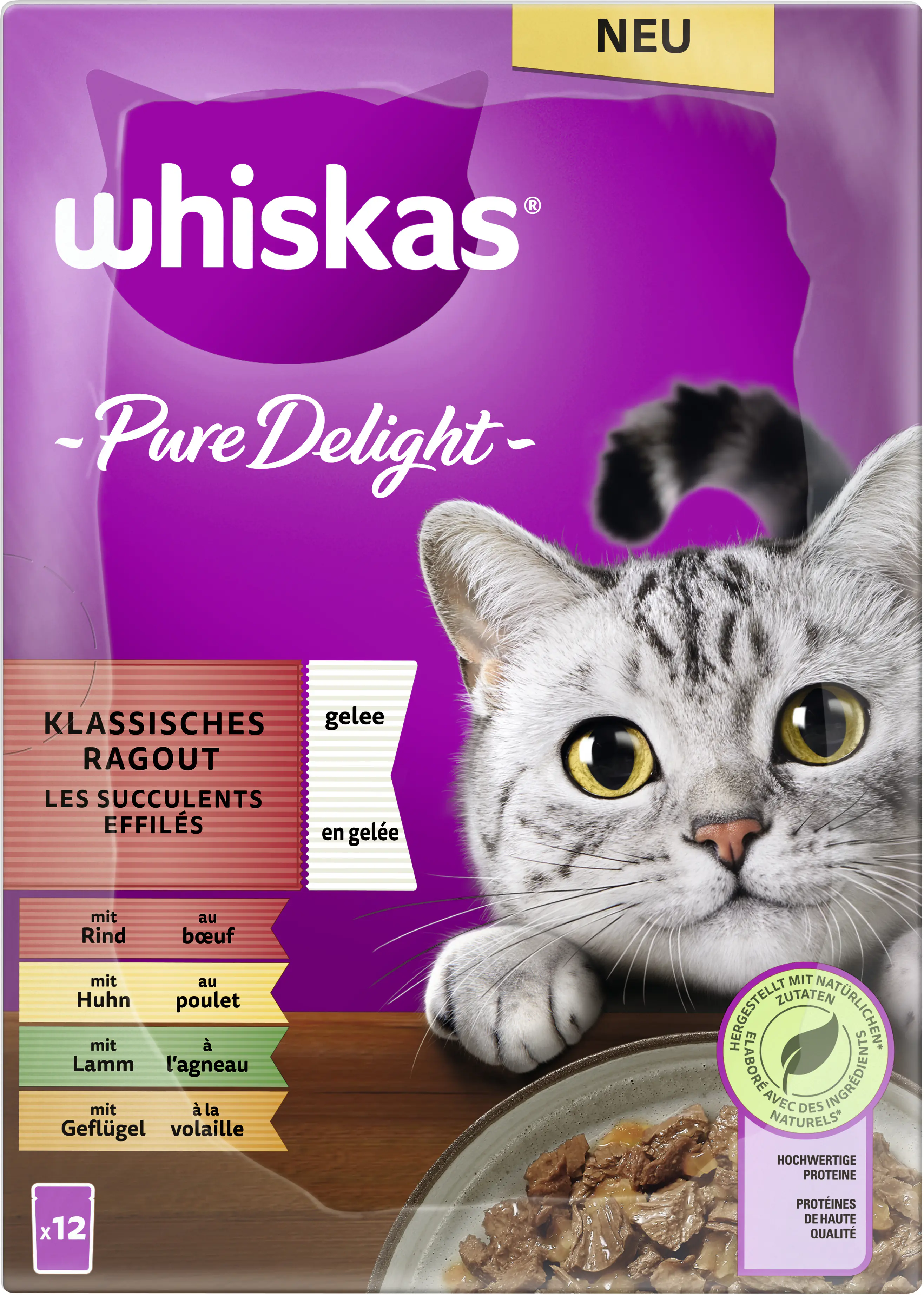 Whiskas Multipack Pure Delight Klassisches Ragout Katzenfutter 12 x 85 g