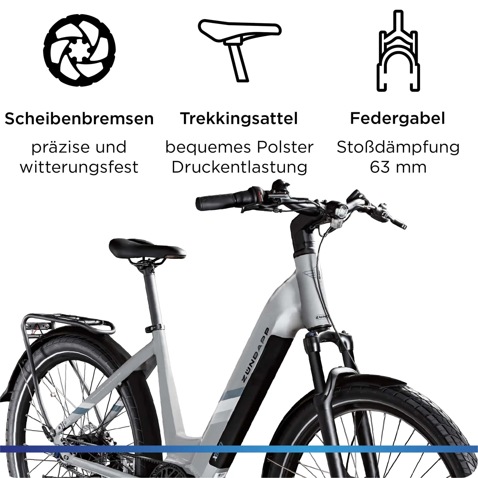 Zündapp E-Bike Trekking X850 Tiefeinsteiger 27,5 Zoll 7-Gang 550 Wh grau