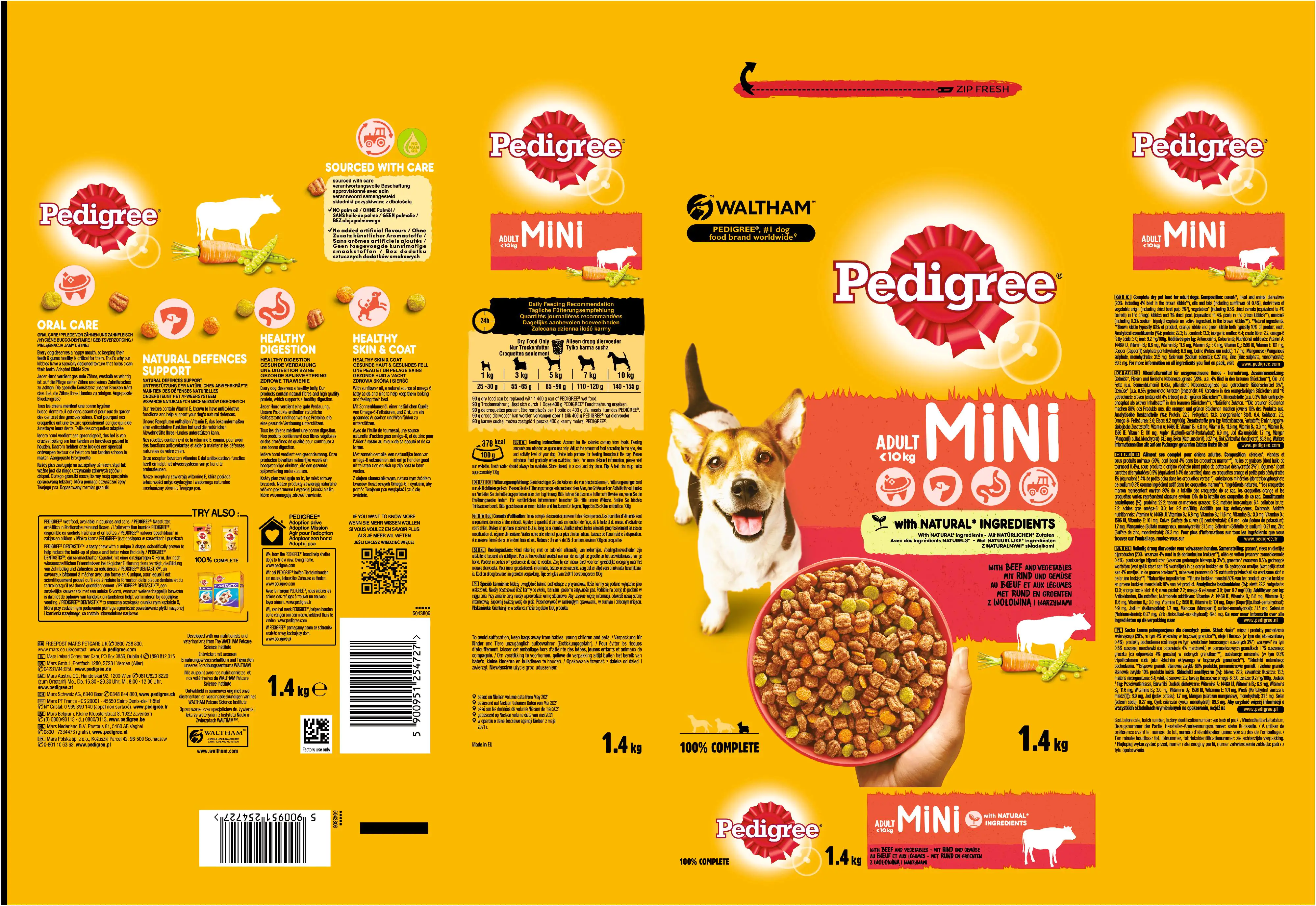 Pedigree Vital Protection Hundetrockenfutter Adult Mini 1,4 kg Rind & Gemüse 