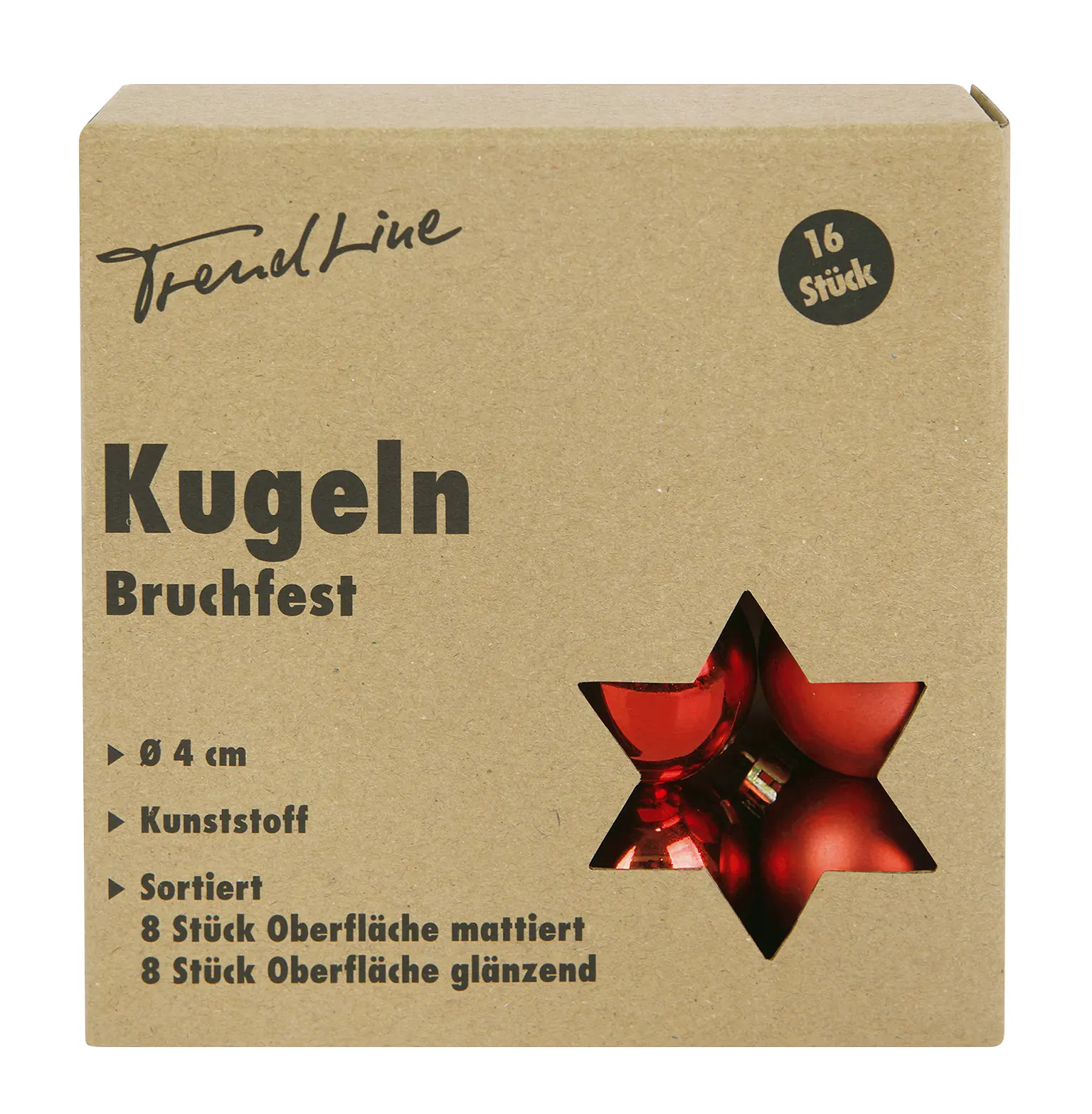 TrendLine Weihnachtskugeln bruchfest, langlebig Ø 4 cm rot 16 Stück