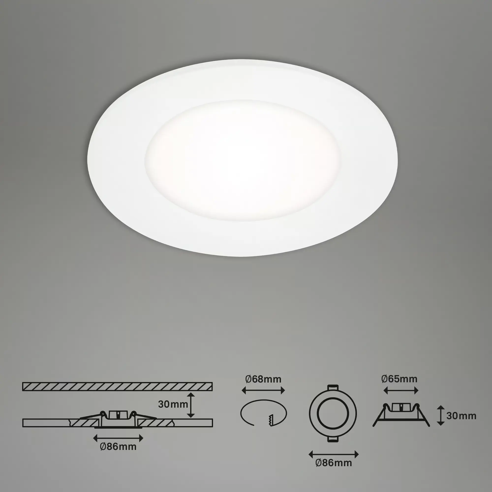 Di-Ka LED Einbauleuchte Flat-In 3er Set weiß Ø 8,6 cm 3W, neutralweiß