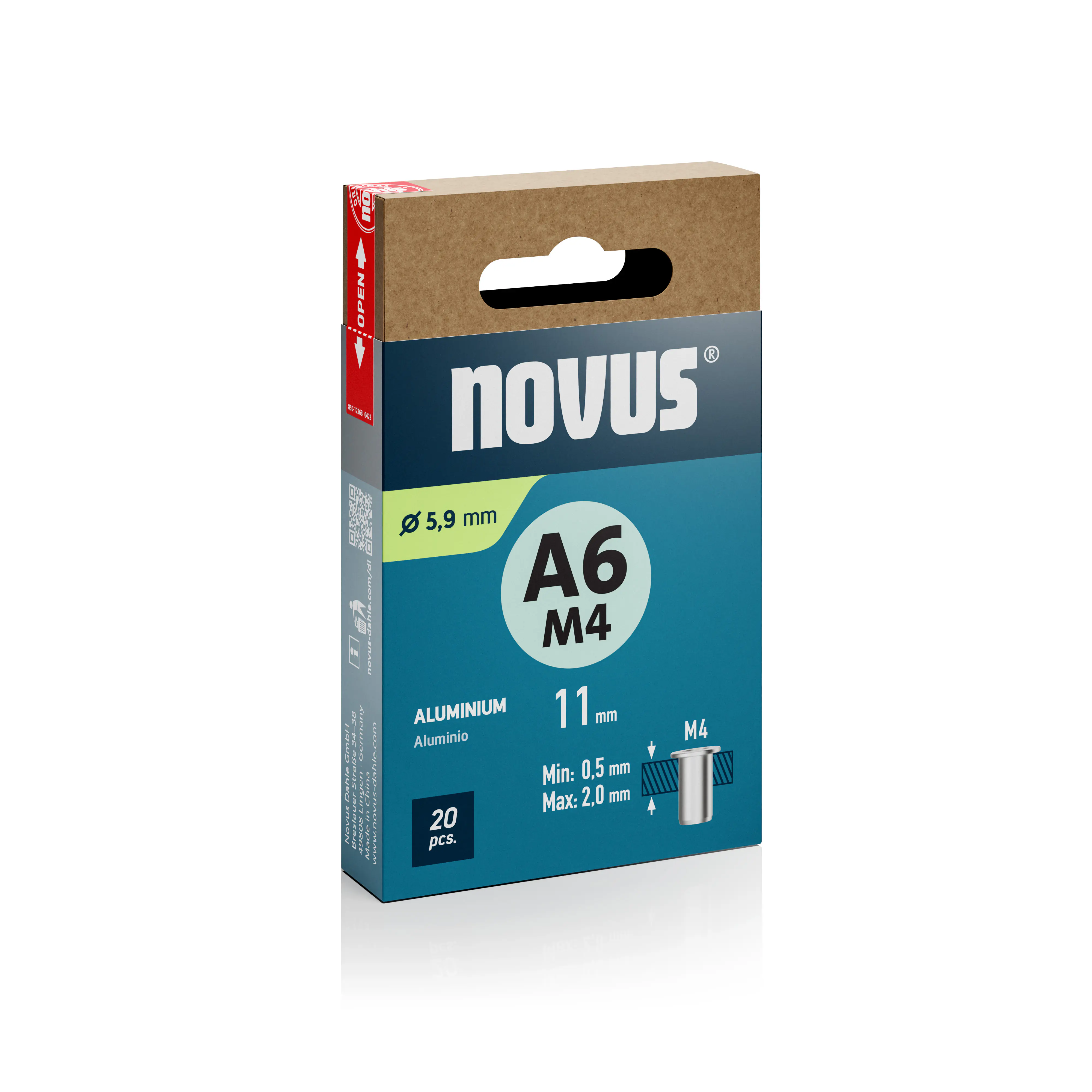 Novus Blindnietmuttern Typ M4 x 11 mm Aluminium Nietmutter 20 Stück