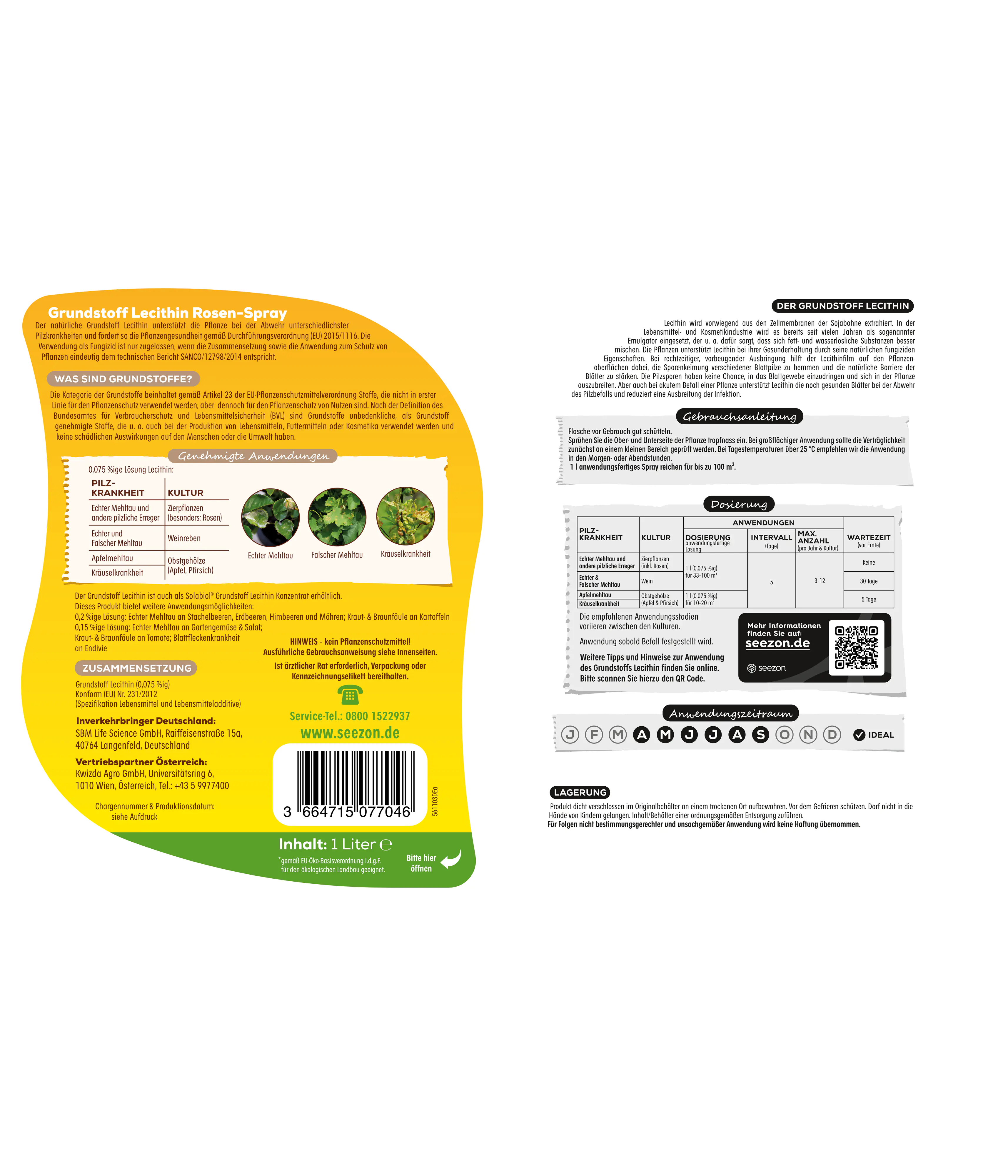 Solabiol Grundstoff Lecithin Rosen-Spray natürliche Pilzabwehr 1 l