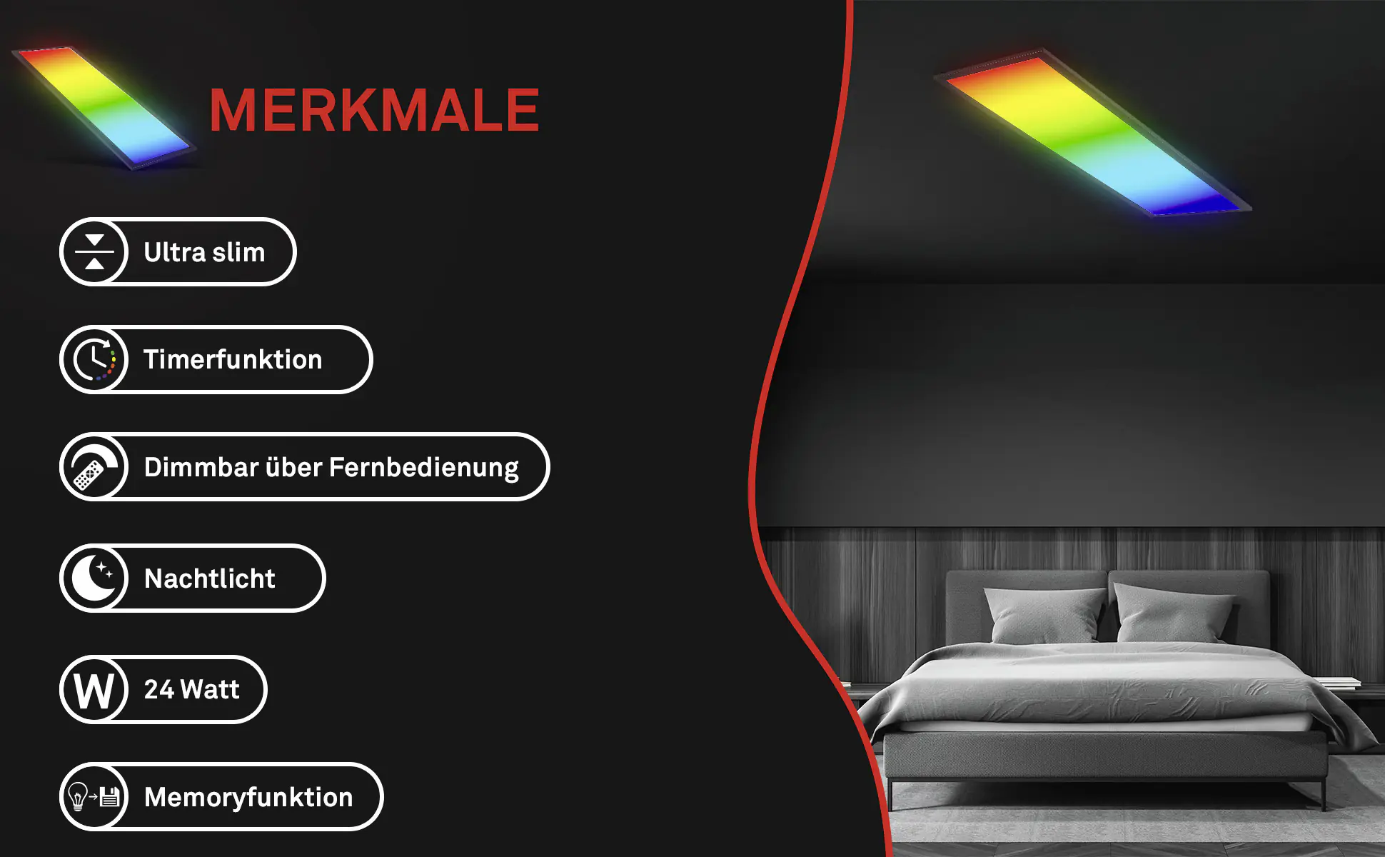 Briloner LED-Panelleuchte ultraflach 100 x 25 cm schwarz CCT dimmbar
