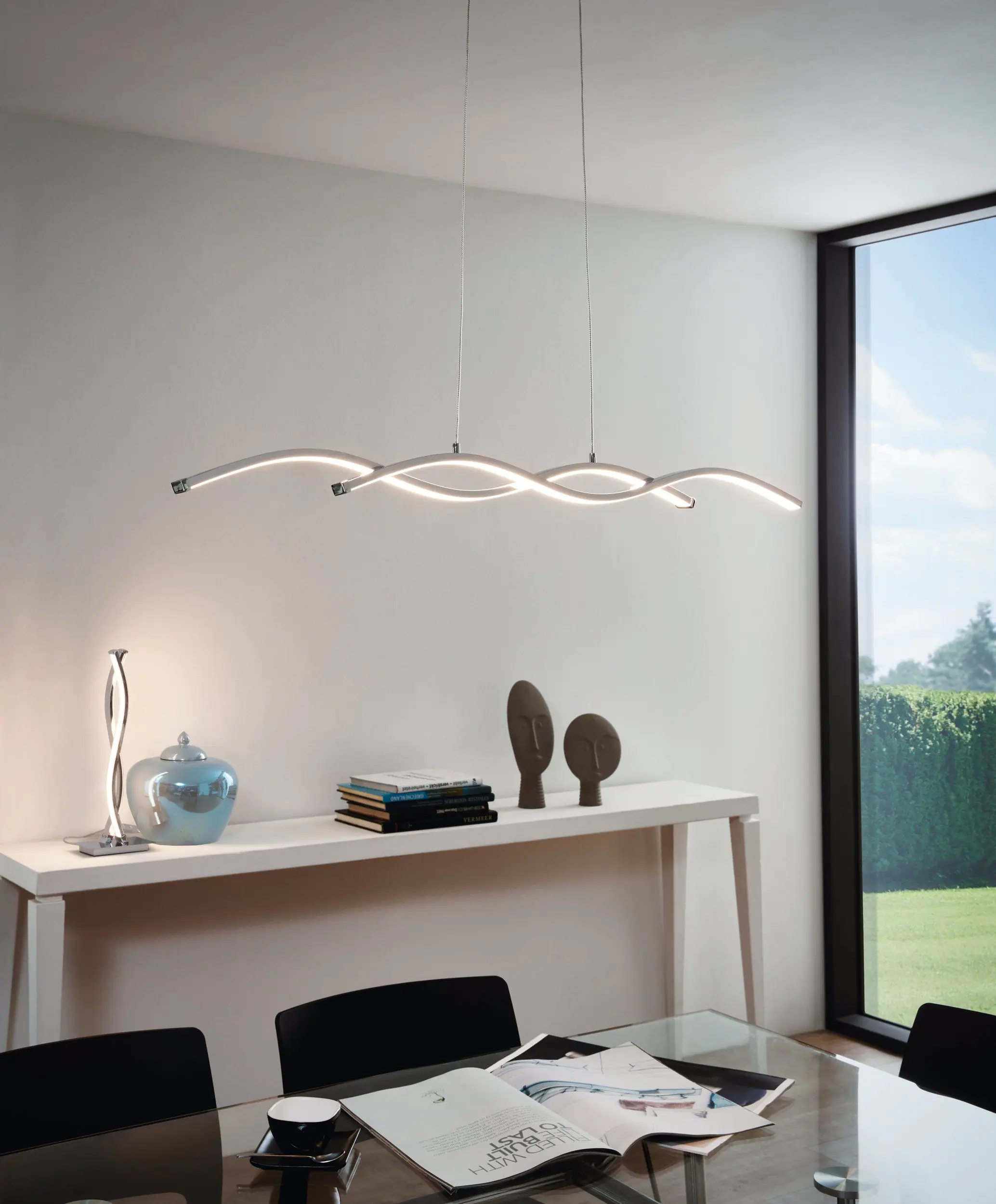 Eglo LED Pendelleuchte Lasana 2 chrom 87 x 8 cm warmweiß Eglo LED Pendelleuchte Lasana 2 chrom 87 x 8 cm warmweiß