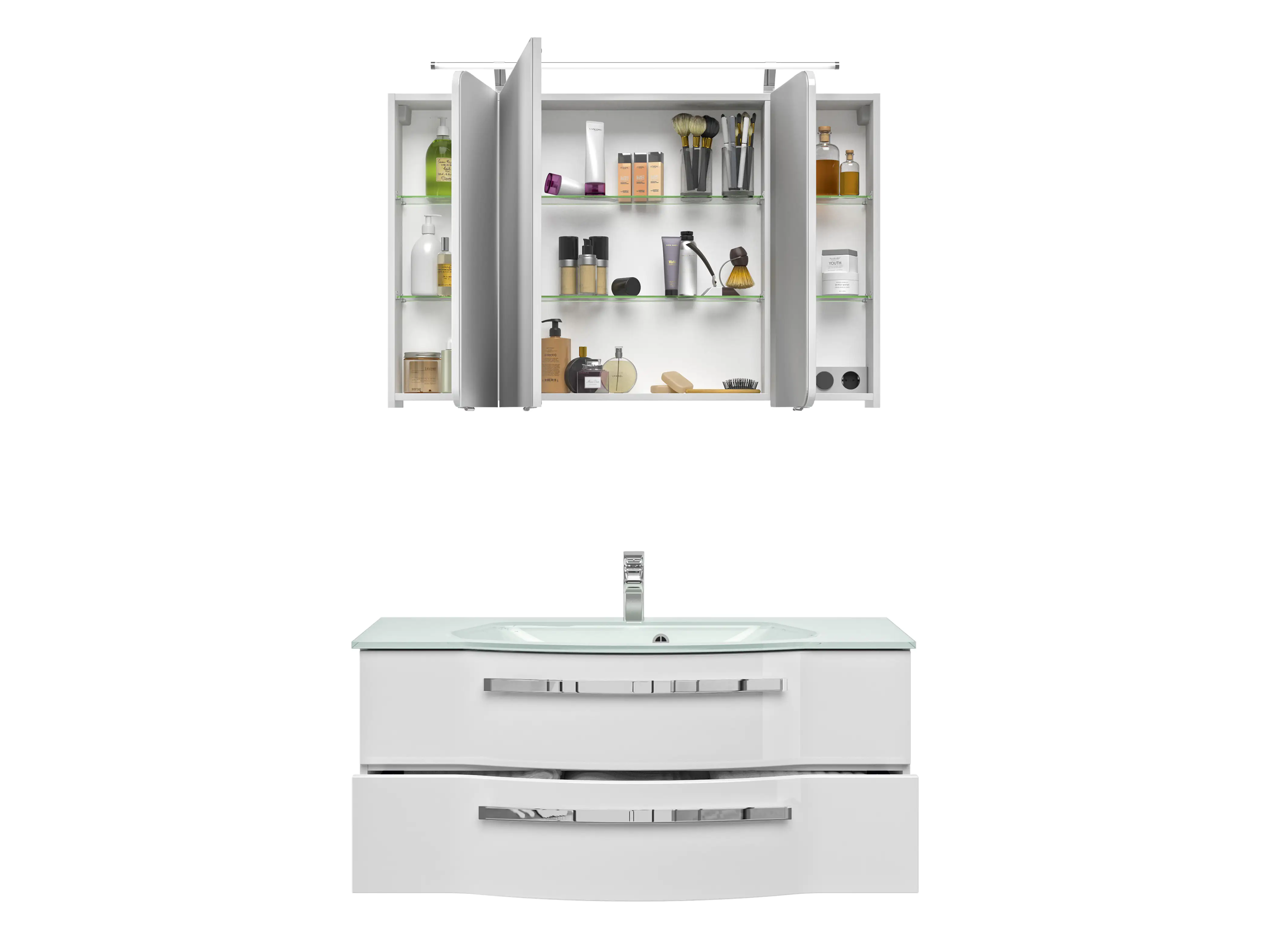4017026103048_4 Pelipal Badmöbel-Set 4005 Lack polarweiß Hgl mit Glas-Waschtisch + LED-Leuchte 120 cm
