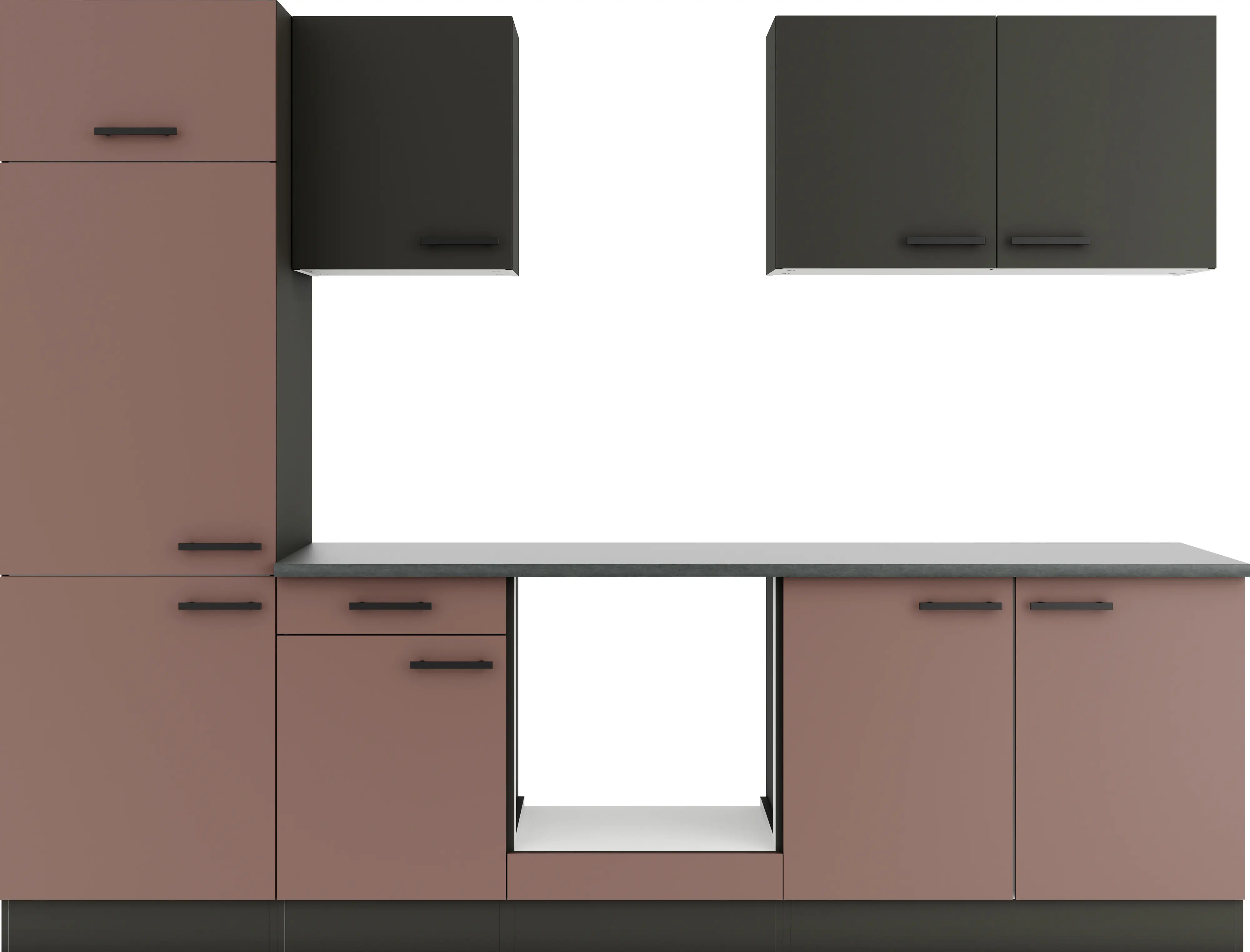 Optifit Küchenzeile Madrid 420/Nizza 407 ohne Geräte anthrazit/rostrot 270 cm 