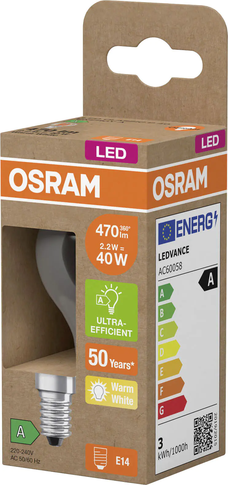 Osram LED Leuchtmittel Classic E14 P40  8,8 x 4,5 cm warmweiß 