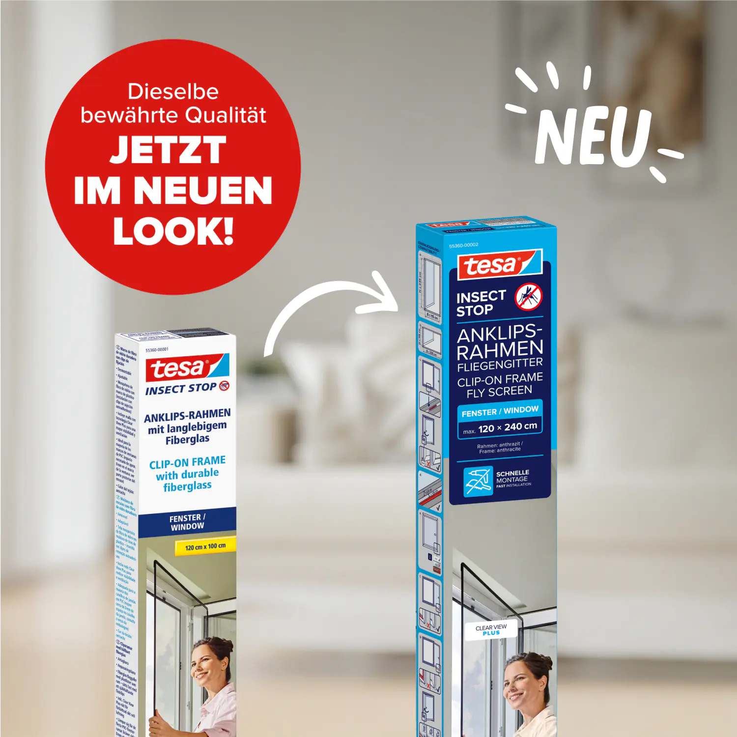 Tesa Insektenschutz Anklipsrahmen für Fenster 120 x 240 cm