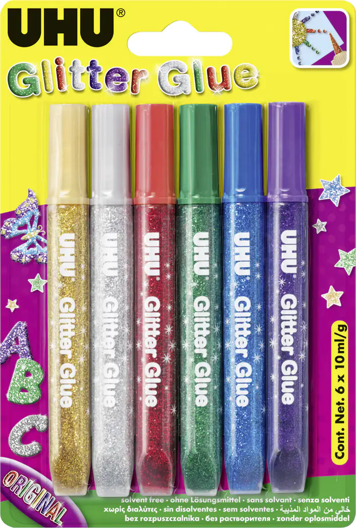 UHU Glitter Glue Original 6 x 10 ml