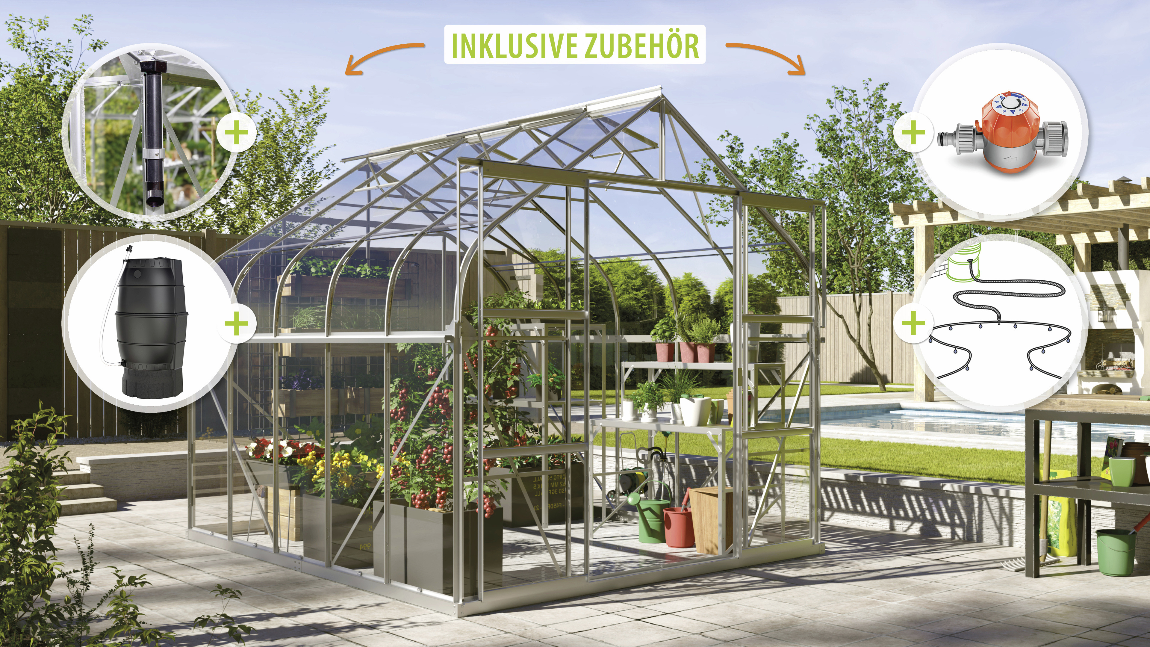 Vitavia Gewächshaus-Set Dione 8300 ESG 3 mm alu 254 x 317 cm 