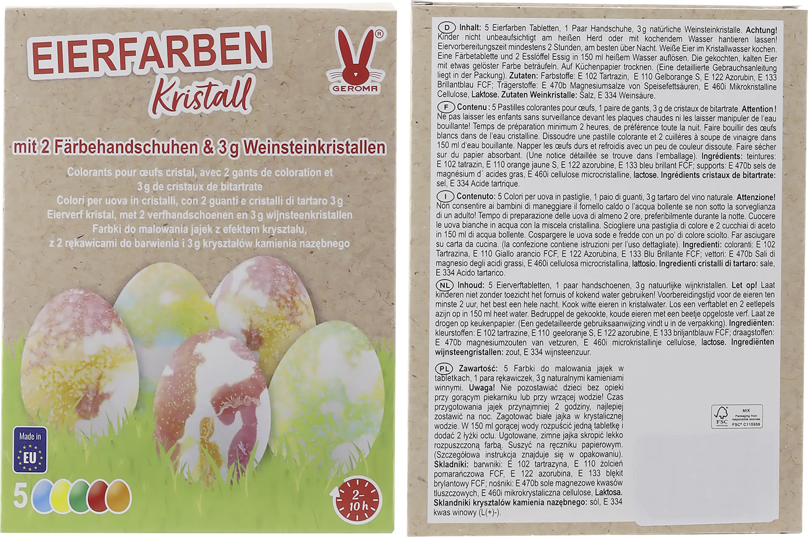 Eierfarben Weinsteinkristall 5 Farben mit Färbehandschuhen Eierfarben Weinsteinkristall 5 Farben mit Färbehandschuhen
