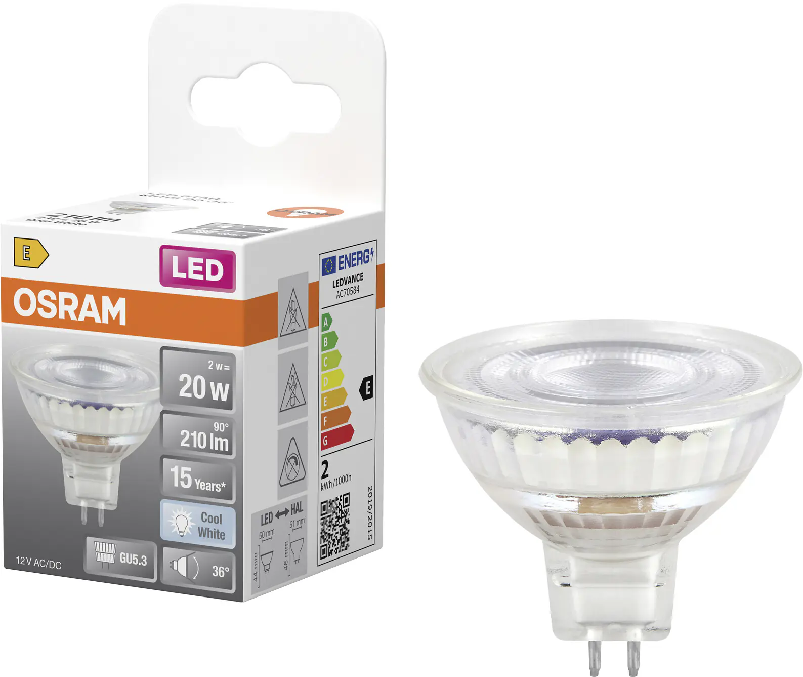 Osram LED Leuchtmittel GU5,3 Star MR16 36° 2W kaltweiß