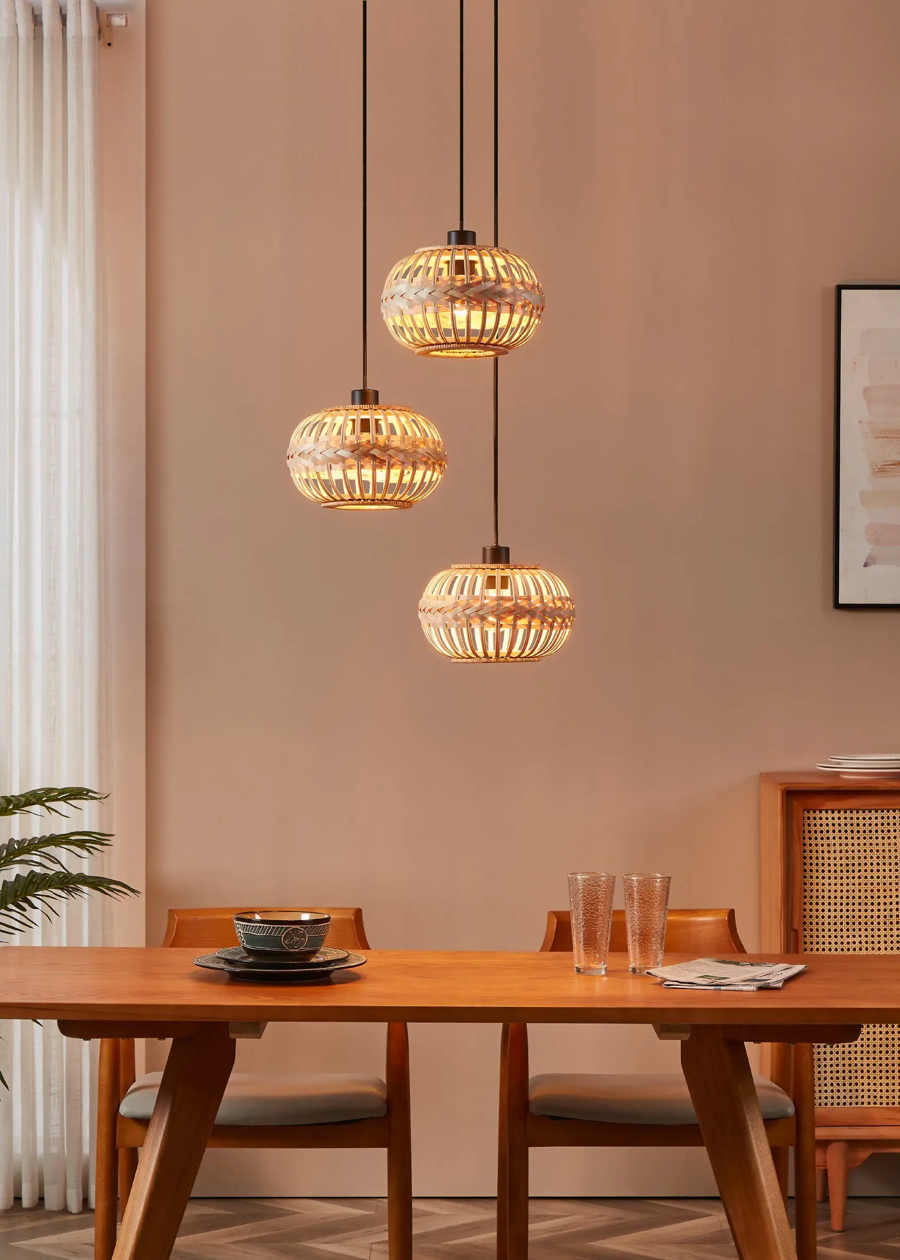 Eglo 3er Pendelleuchte Amsfield 1 schwarz natur 48 x 110 cm E27