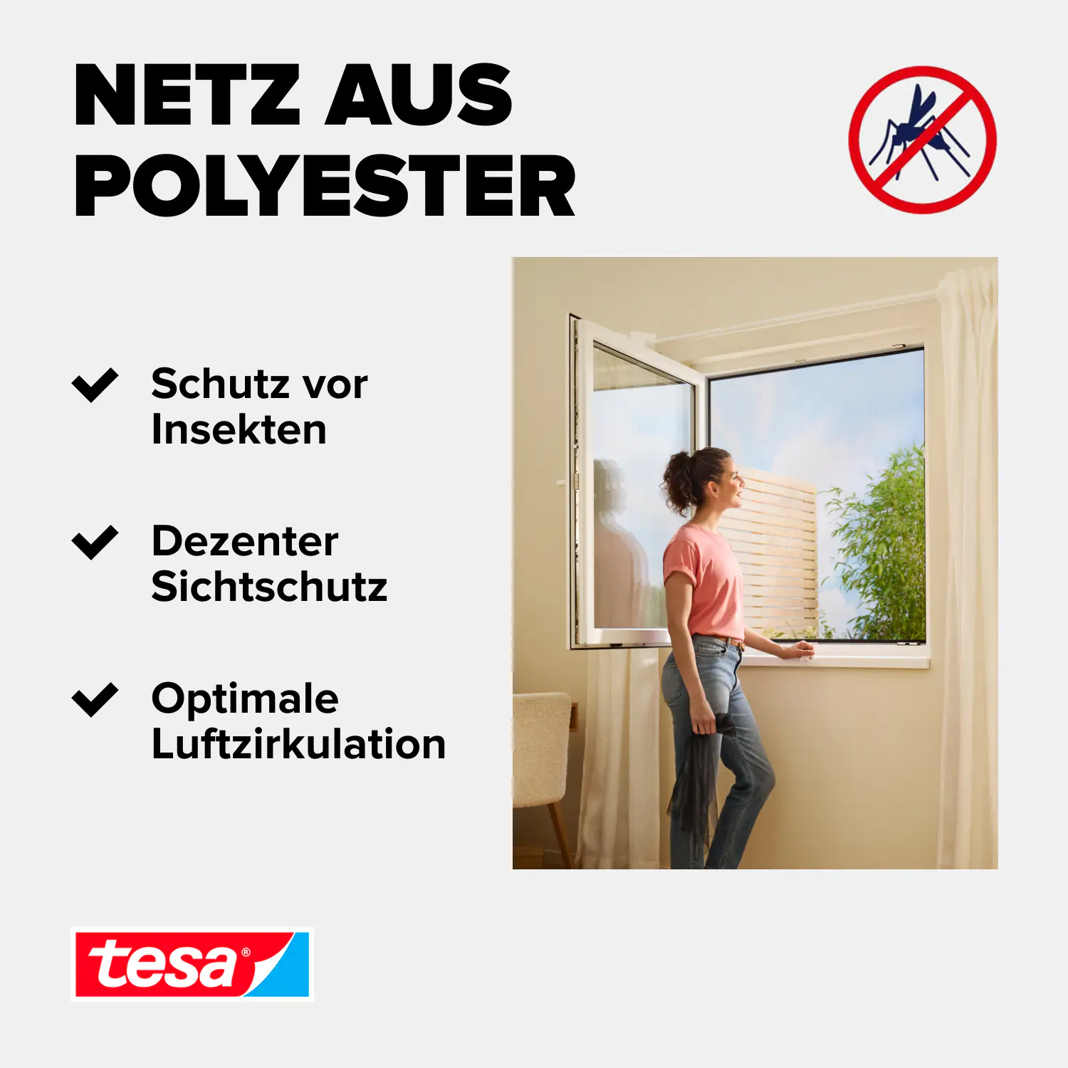 tesa Fliegenschutz-Fenster COMFORT 130 x 130 cm - weiß individuell kürzbar