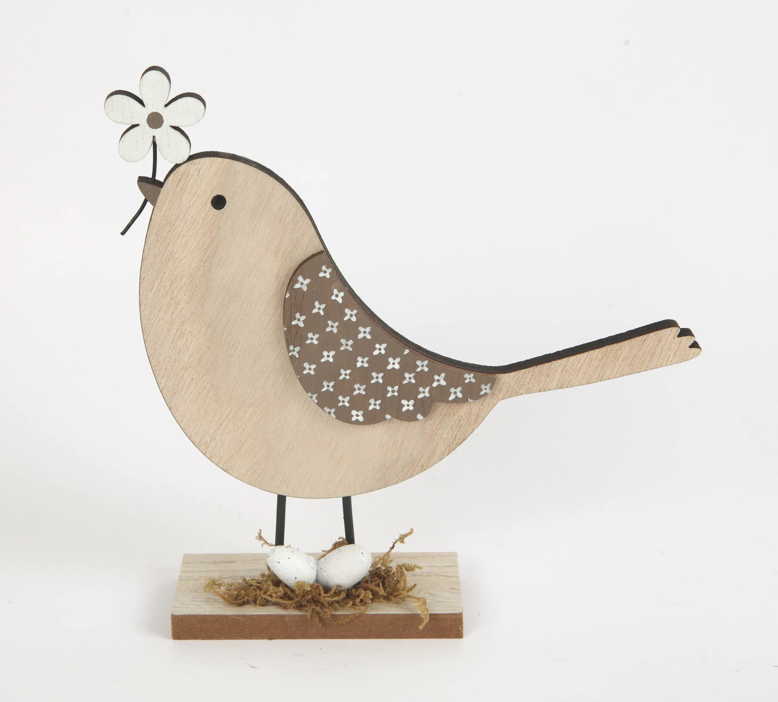 TrendLine Aufsteller Holz mit Vogel und Blumen 18 x 4 x 18 cm