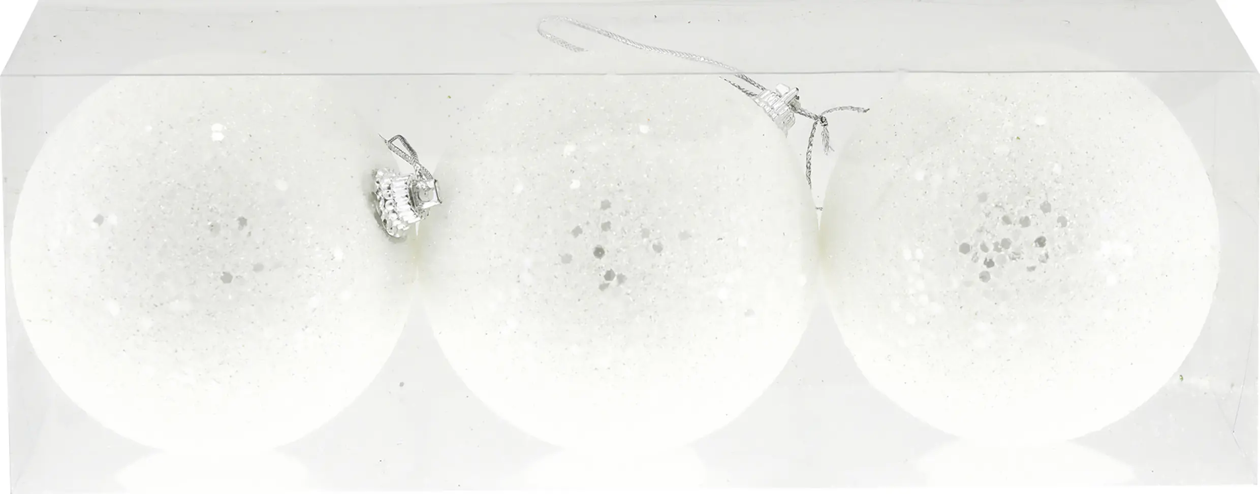 Weihnachtskugel aus Kunststoff Ø 8 cm weiß mit Glitter - 3 Stück