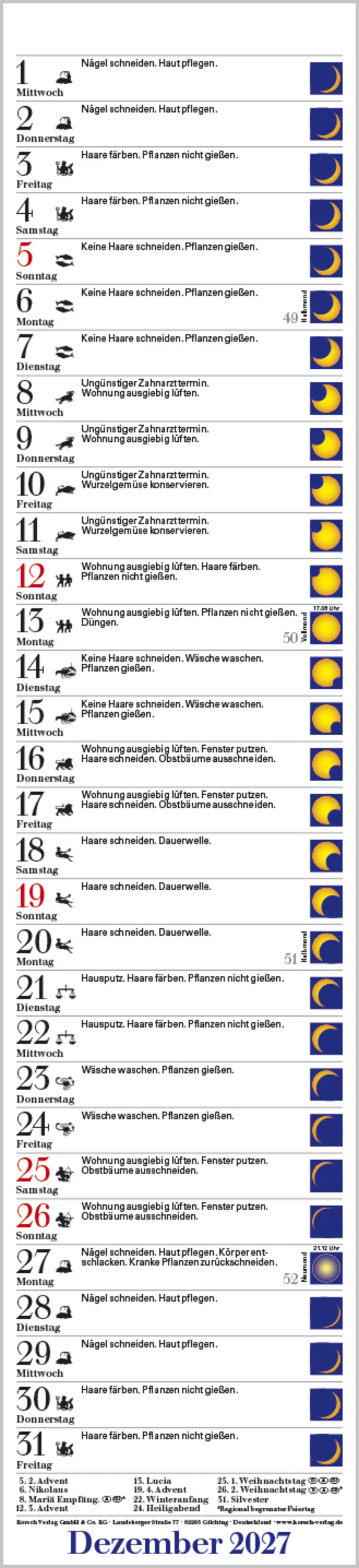 Korsch Kalender Langplaner Mond 2027