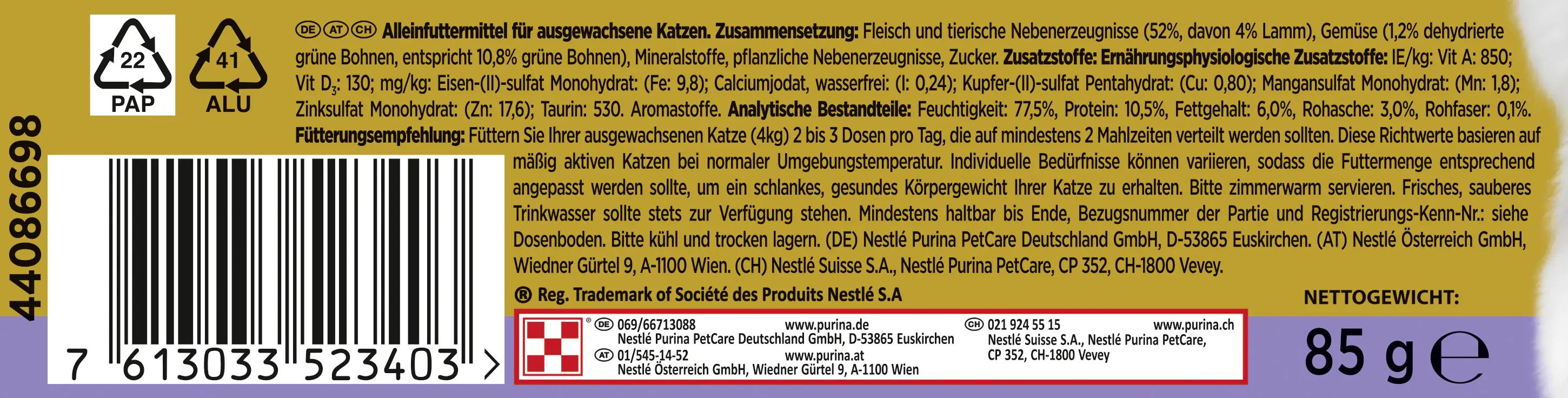 7613033523403_3201423 Gourmet Gold Feine Pastete mit Gemüse Lamm und grüne Bohnen 85 g