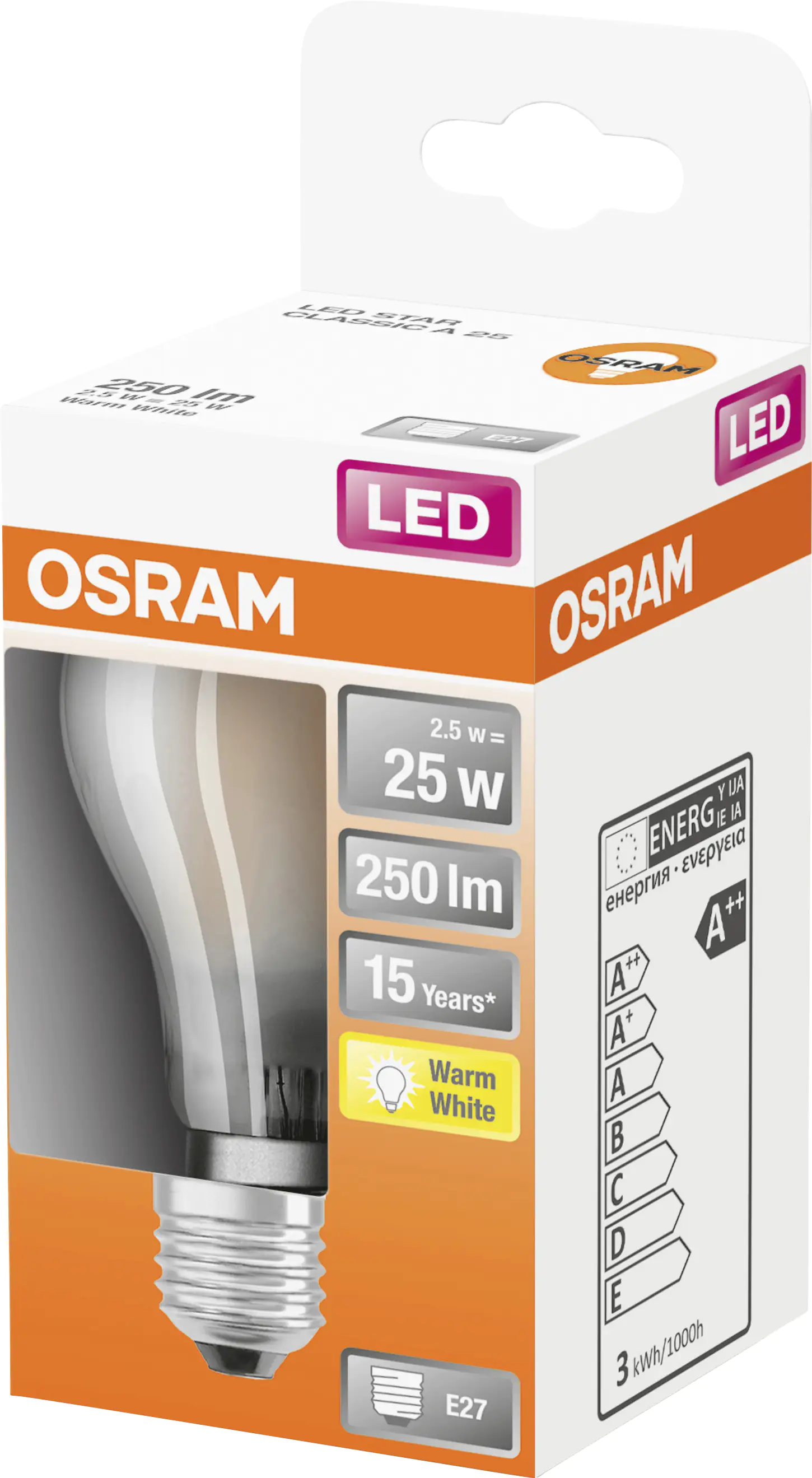 Osram LED Leuchtmittel Star A25 E27 2,5W warmweiß, weiß matt