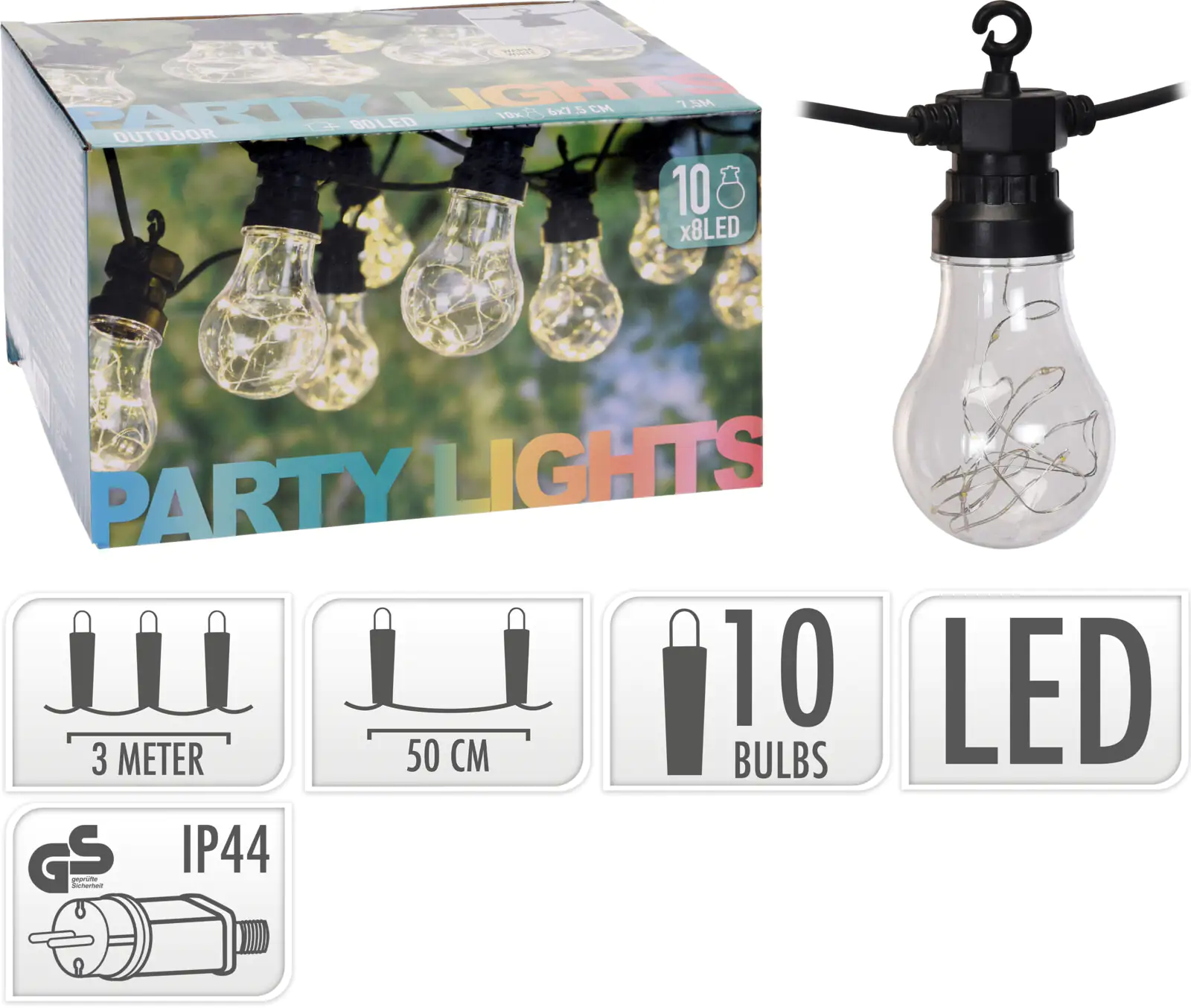 LED Lichterkette Party Lights mit 10 Leuchtköpfen