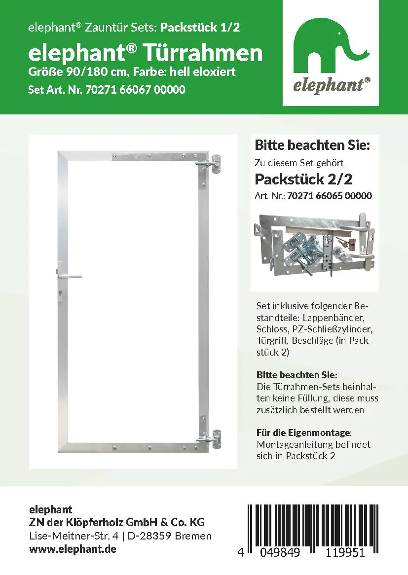 elephant Türrahmenset eloxiert 90 x  180 cm