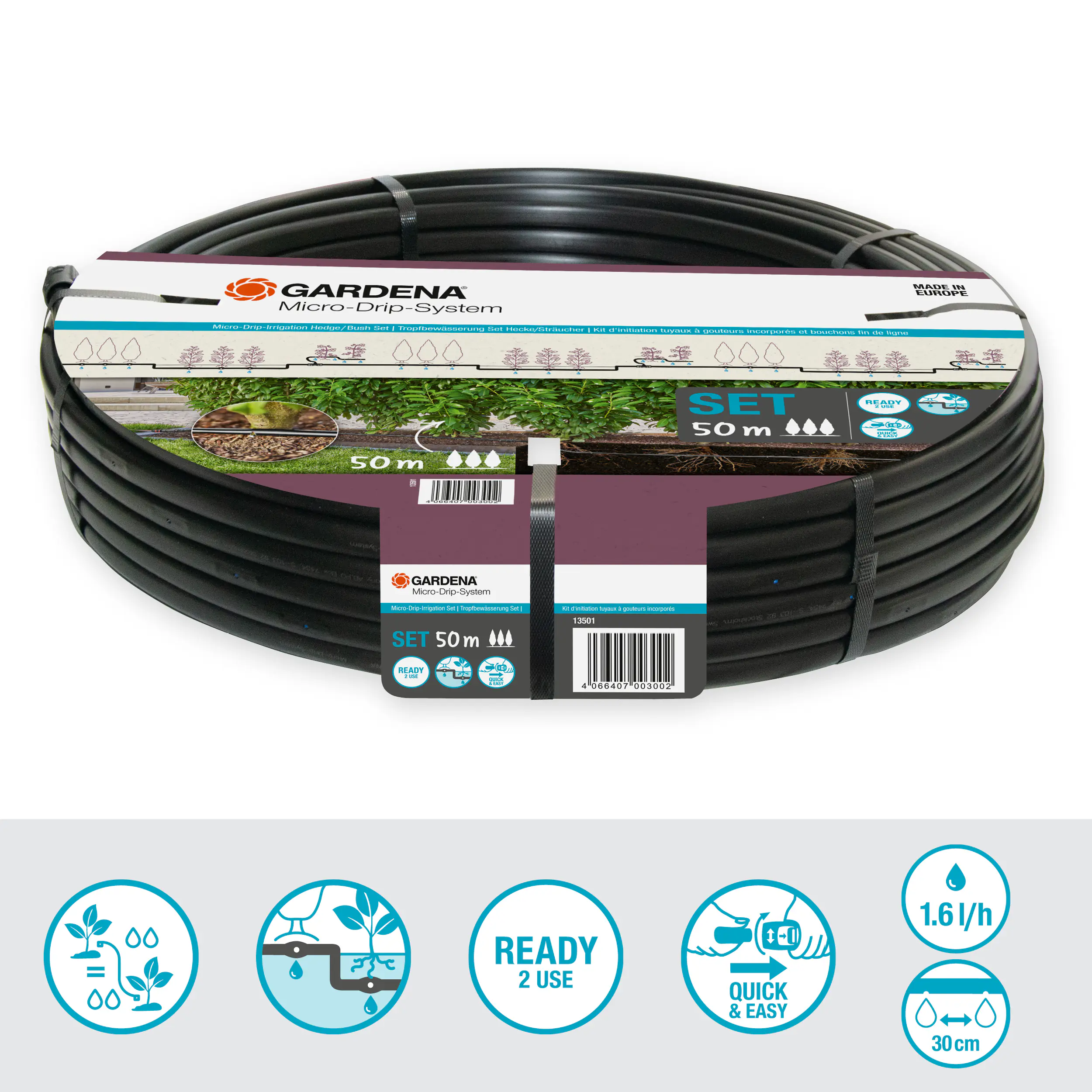 Gardena Tropfbewässerung Set Hecke/Sträucher 50 m